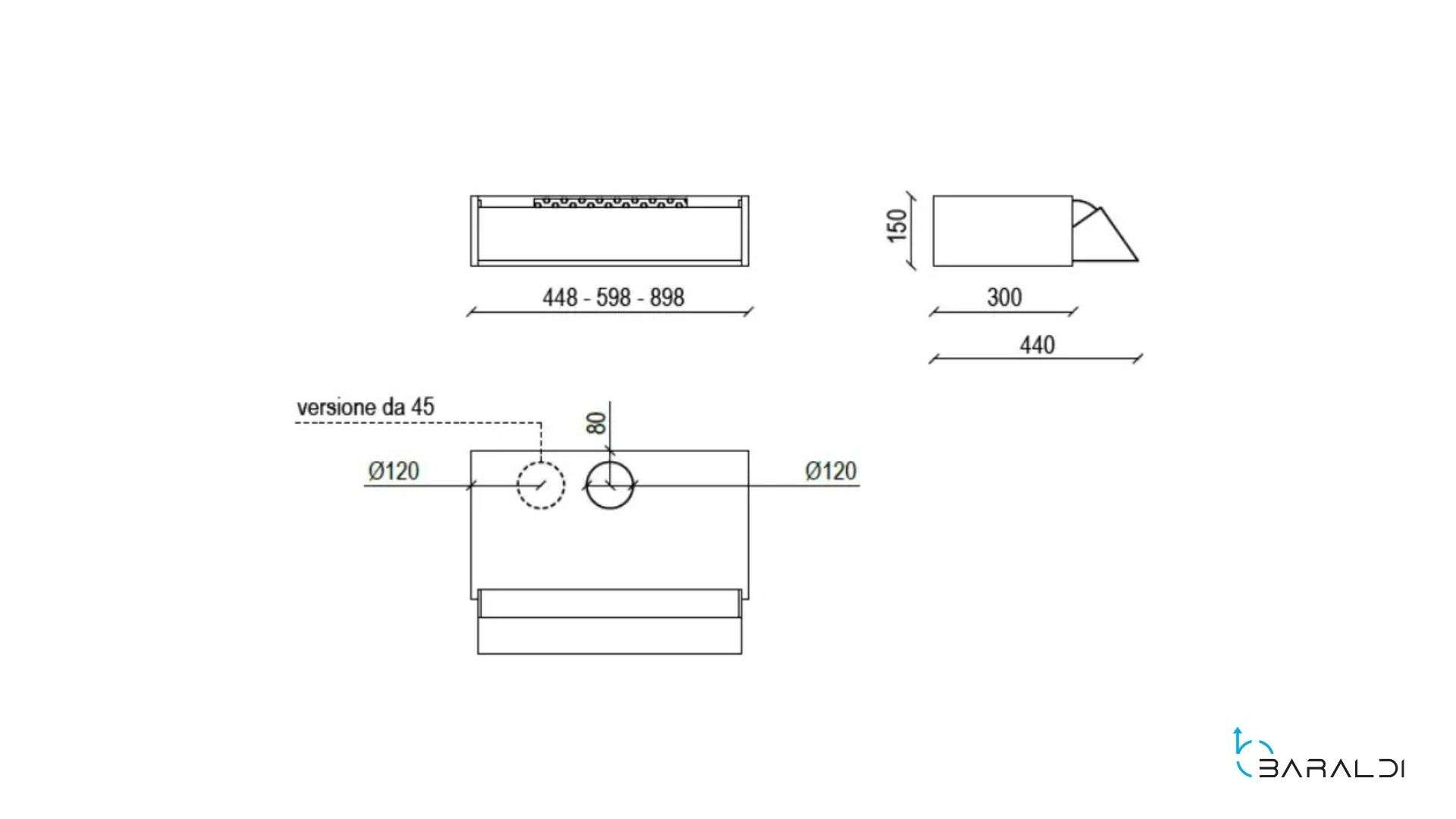 Disegno tecnico con dimensioni per oggetto rettangolare e connessione circolare.