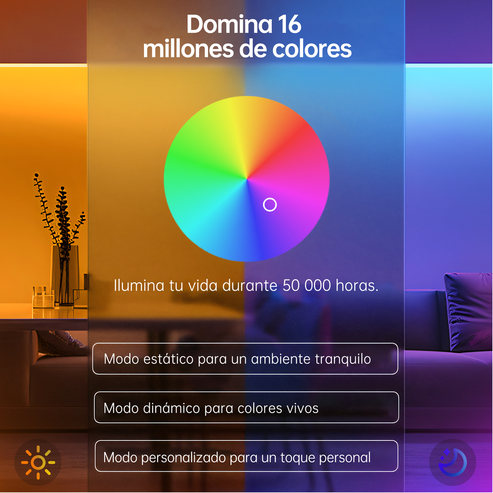 Una rueda de colores muestra 16 millones de colores. Opciones.