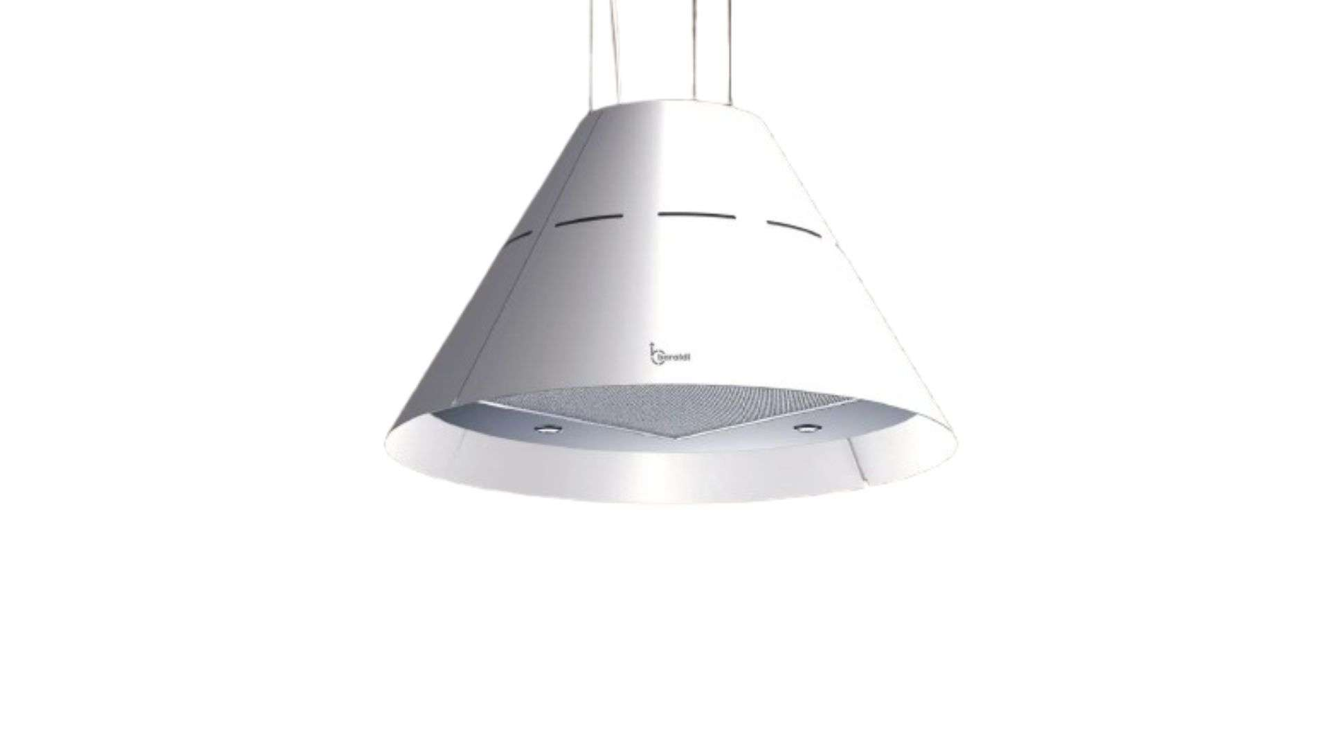 Una cappa aspirante bianca pende dal soffitto.