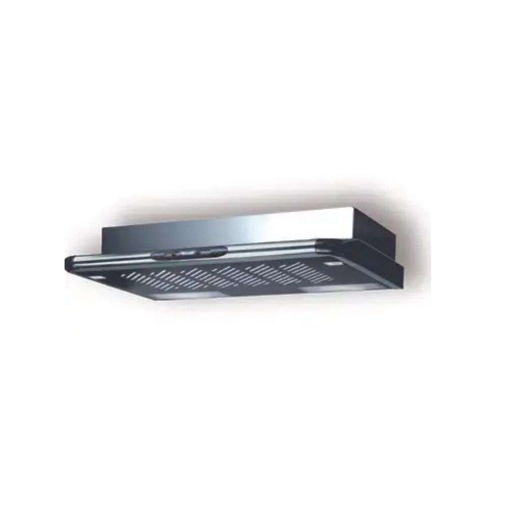 Moderna cappa da cucina in acciaio inox e vetro.