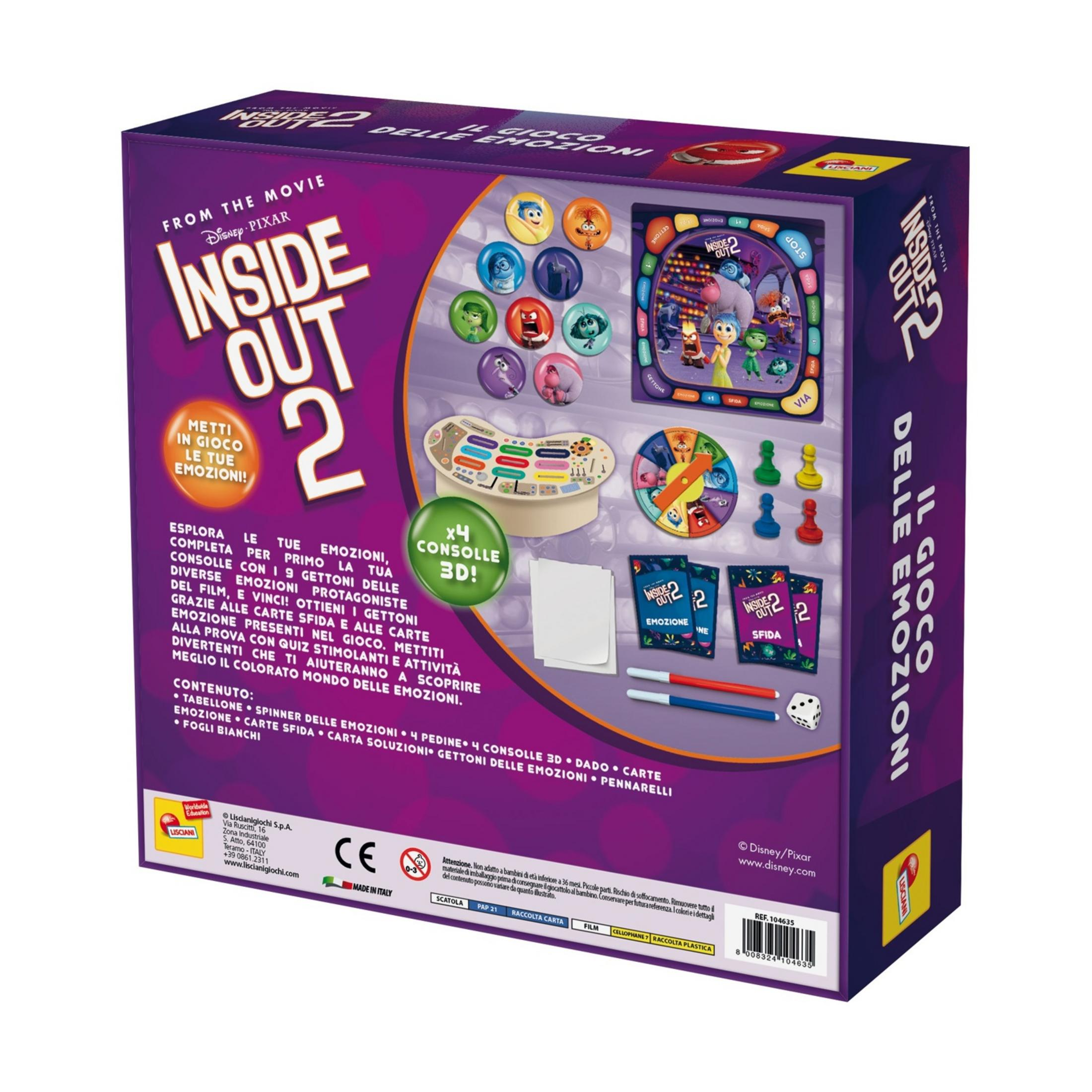 Inside Out 2 Spielschachtel mit Charakteren, Spielbrett, Karten und Spielsteinen.