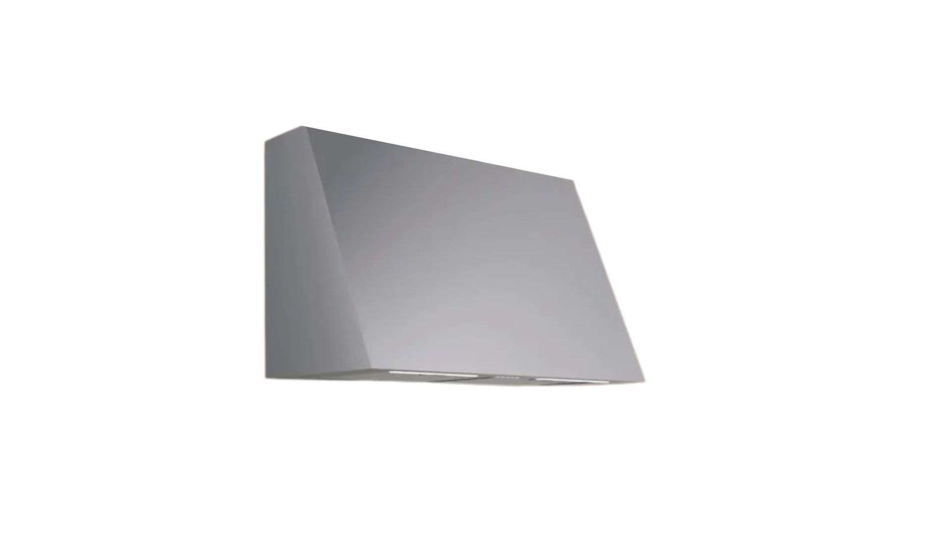 Lampada da parete moderna grigia con frontale angolato e uscita luce.