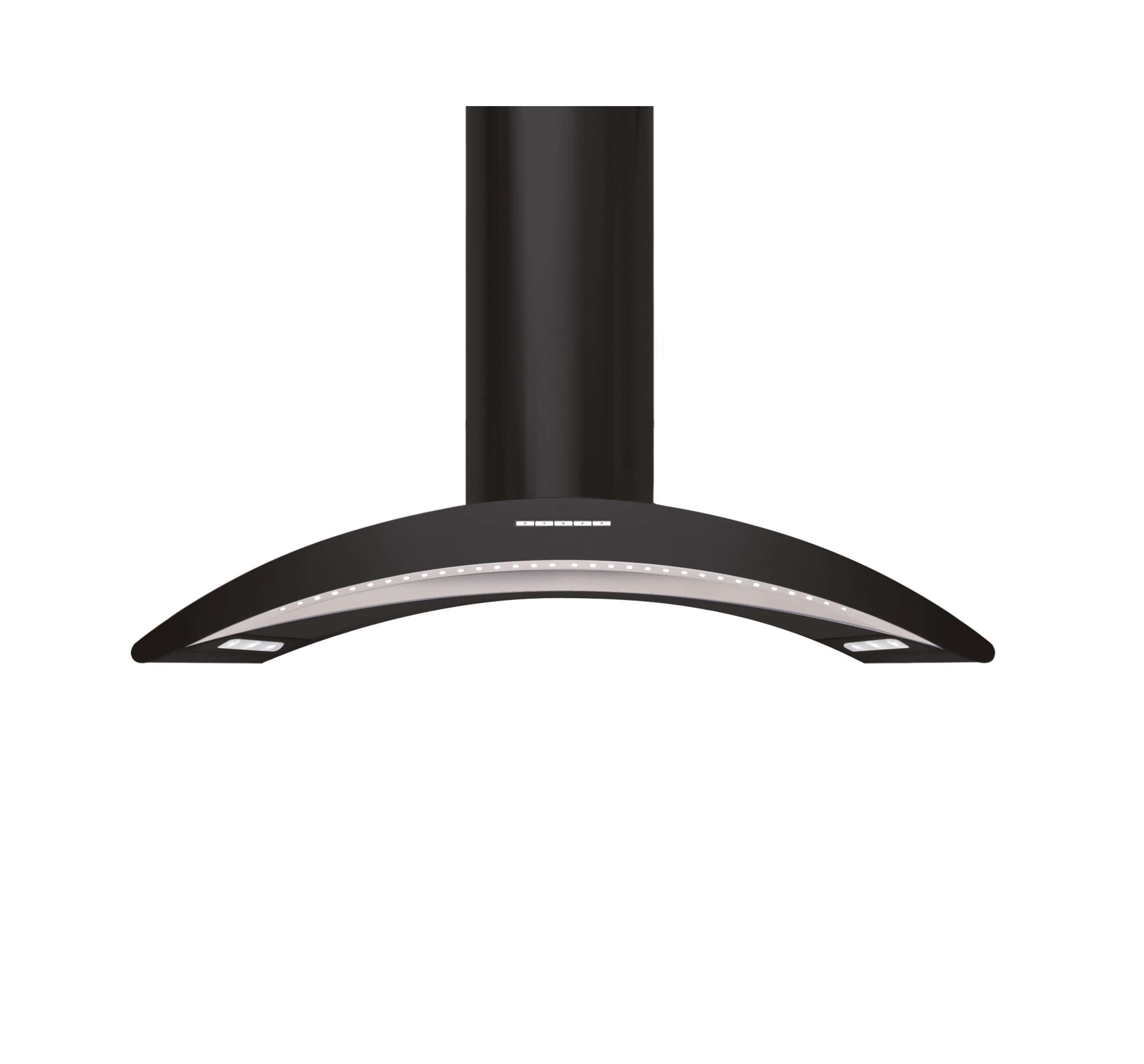 Cappa aspirante nera dalla forma curva con illuminazione a LED.