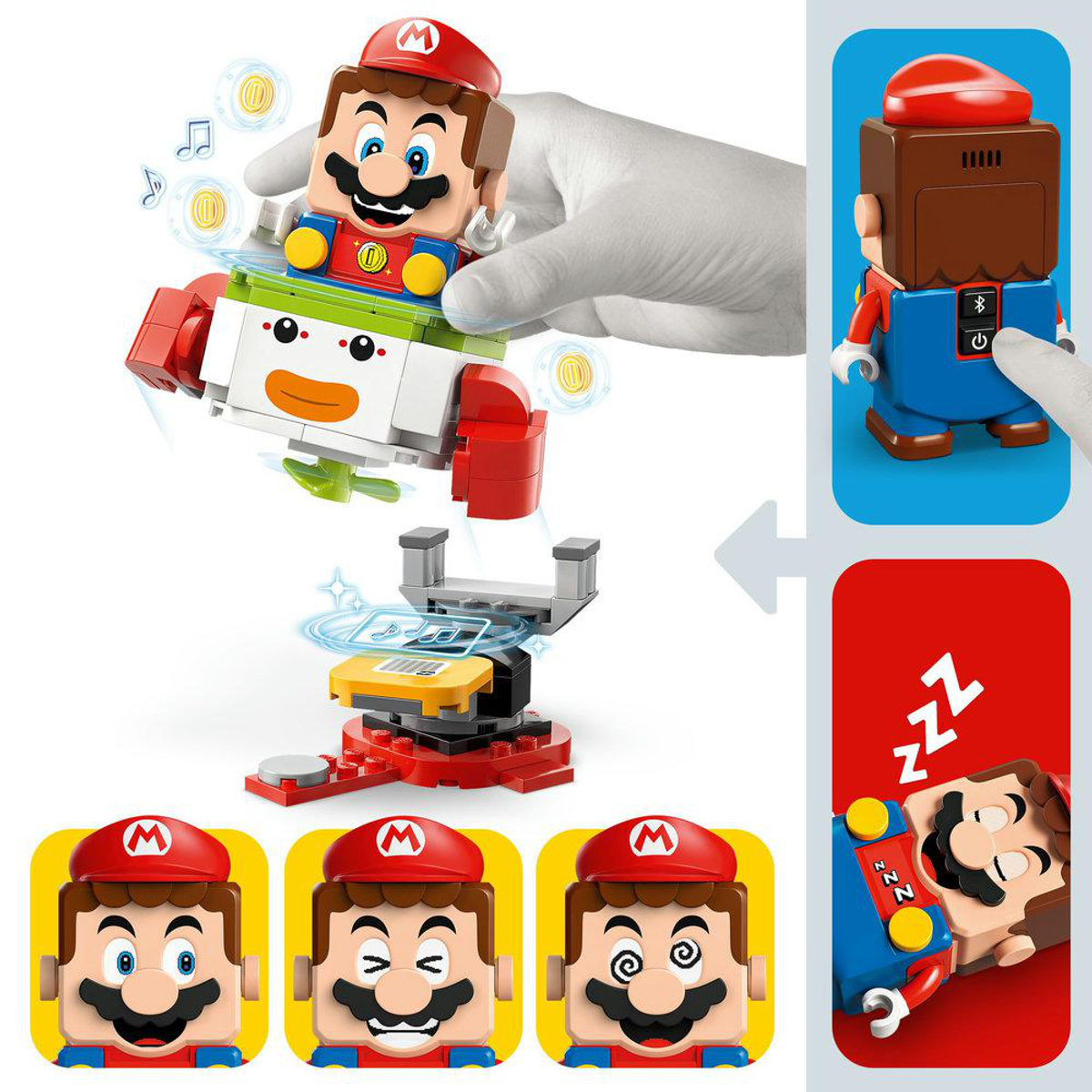 Set interattivo LEGO Mario con figura di Mario che fluttua su una piattaforma.