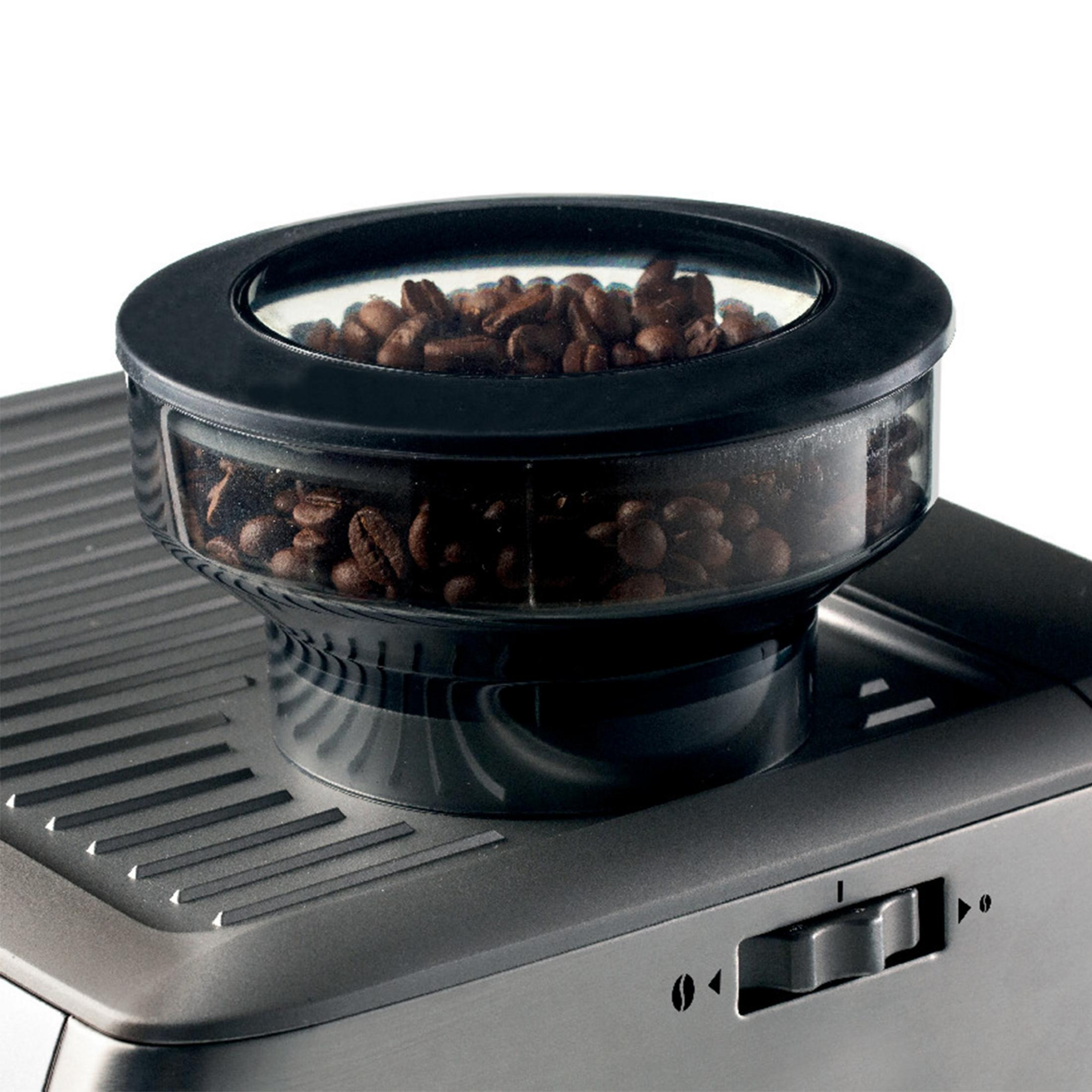 Macchina da caffè con tramoggia chicchi e selettore macinatura.
