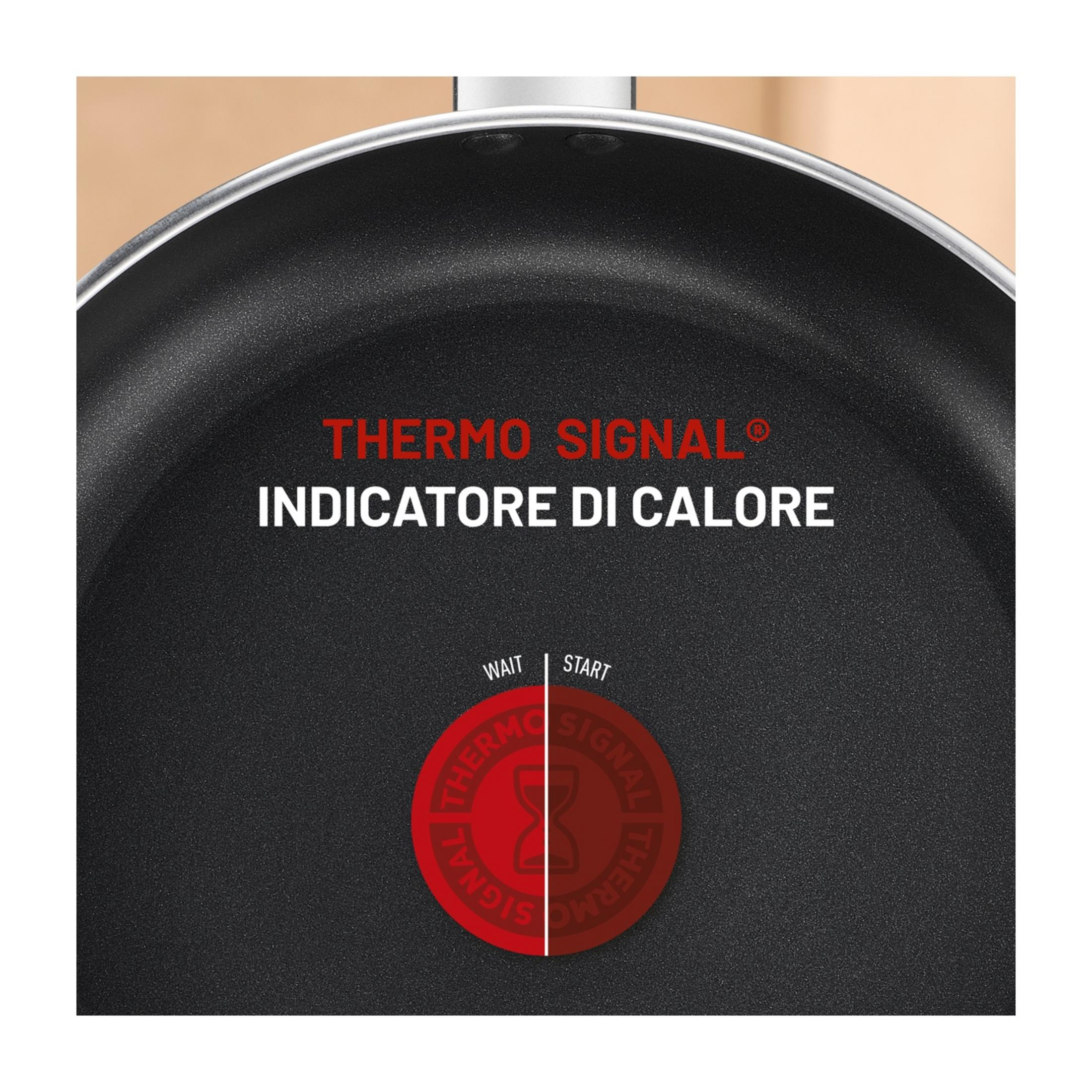 Padella nera con indicatore Thermo-Signal rosso che mostra il calore.