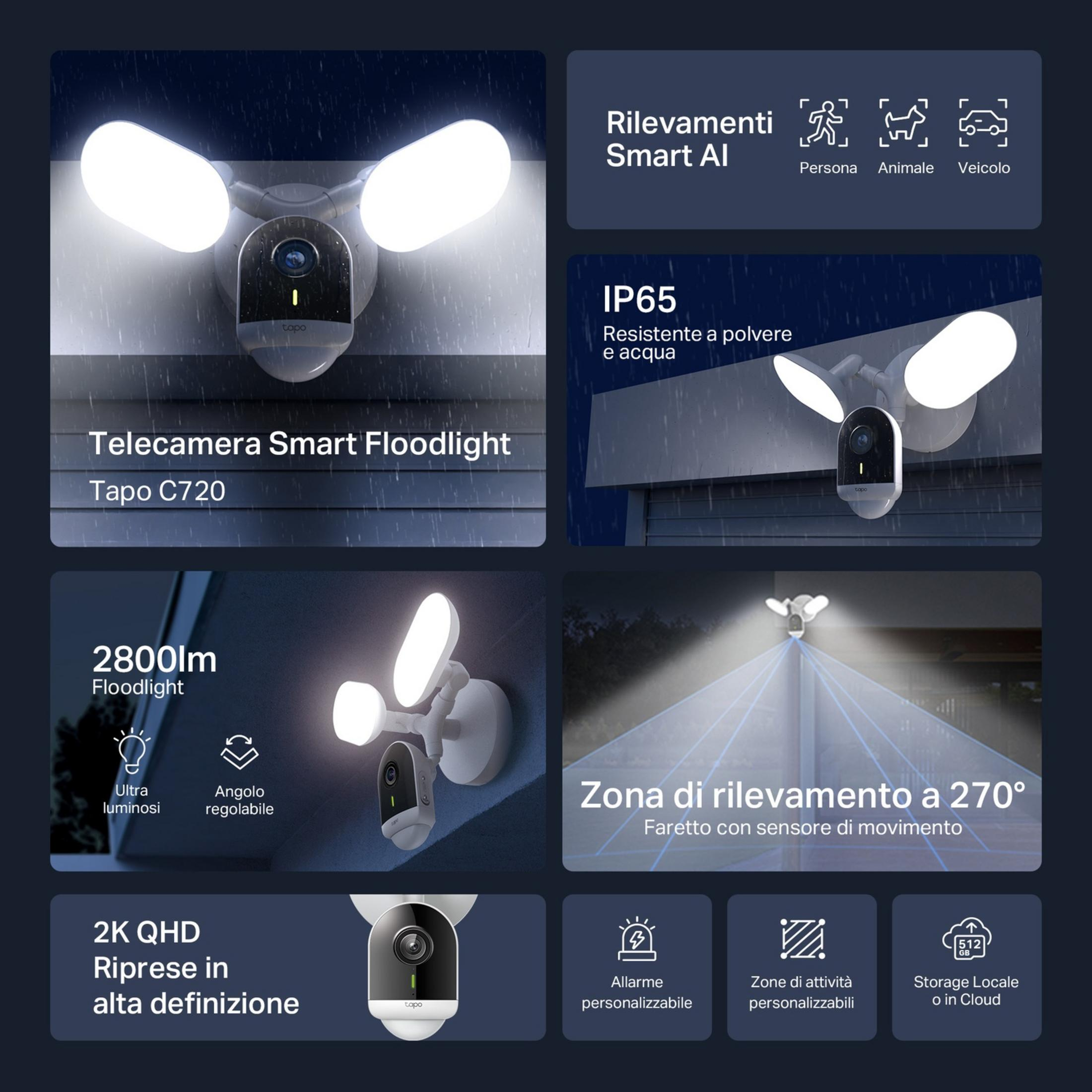 Foco inteligente Tapo C720 con detección IA, IP65, 2K QHD, 2800lm.