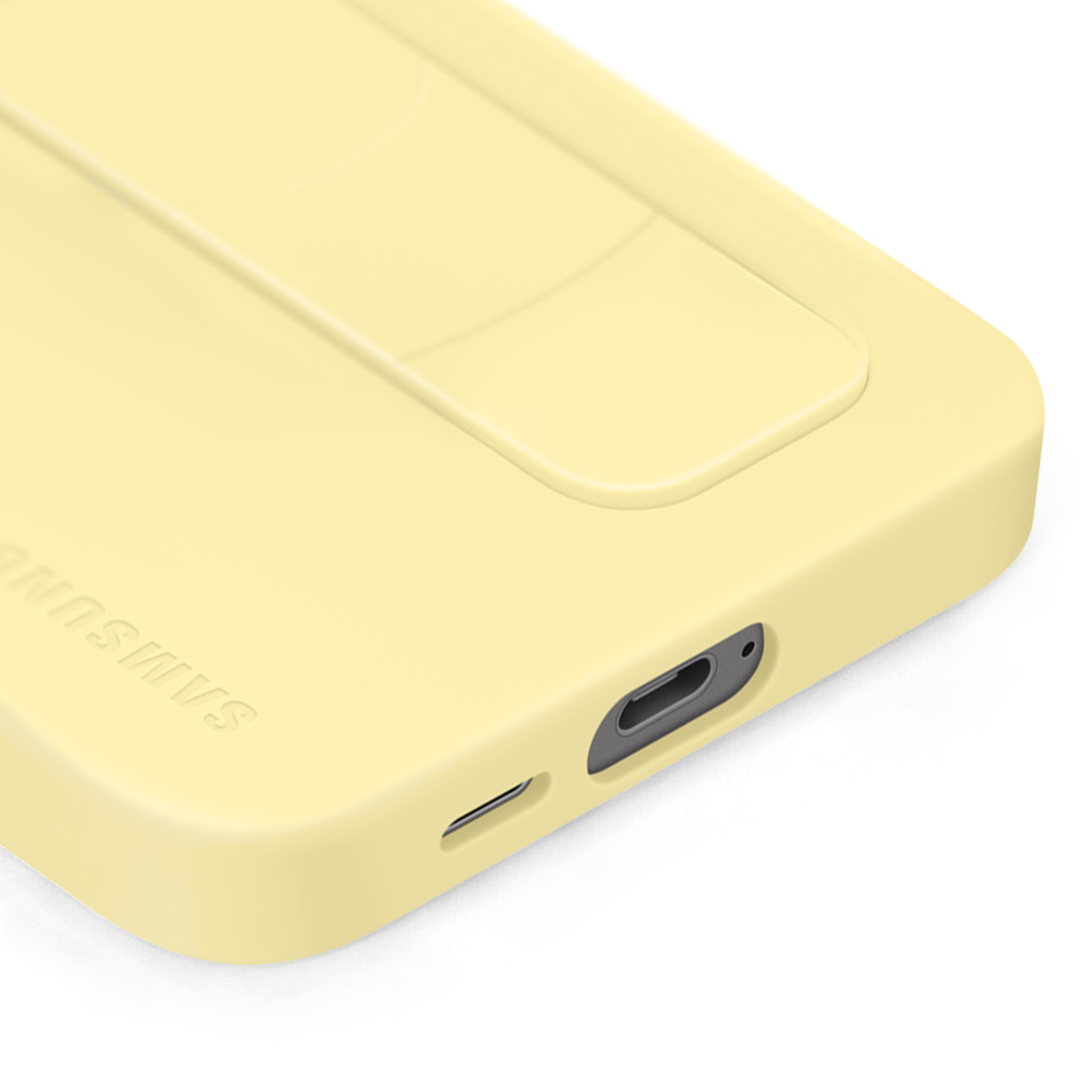Jasnożółte etui na telefon Samsung z portem USB-C.