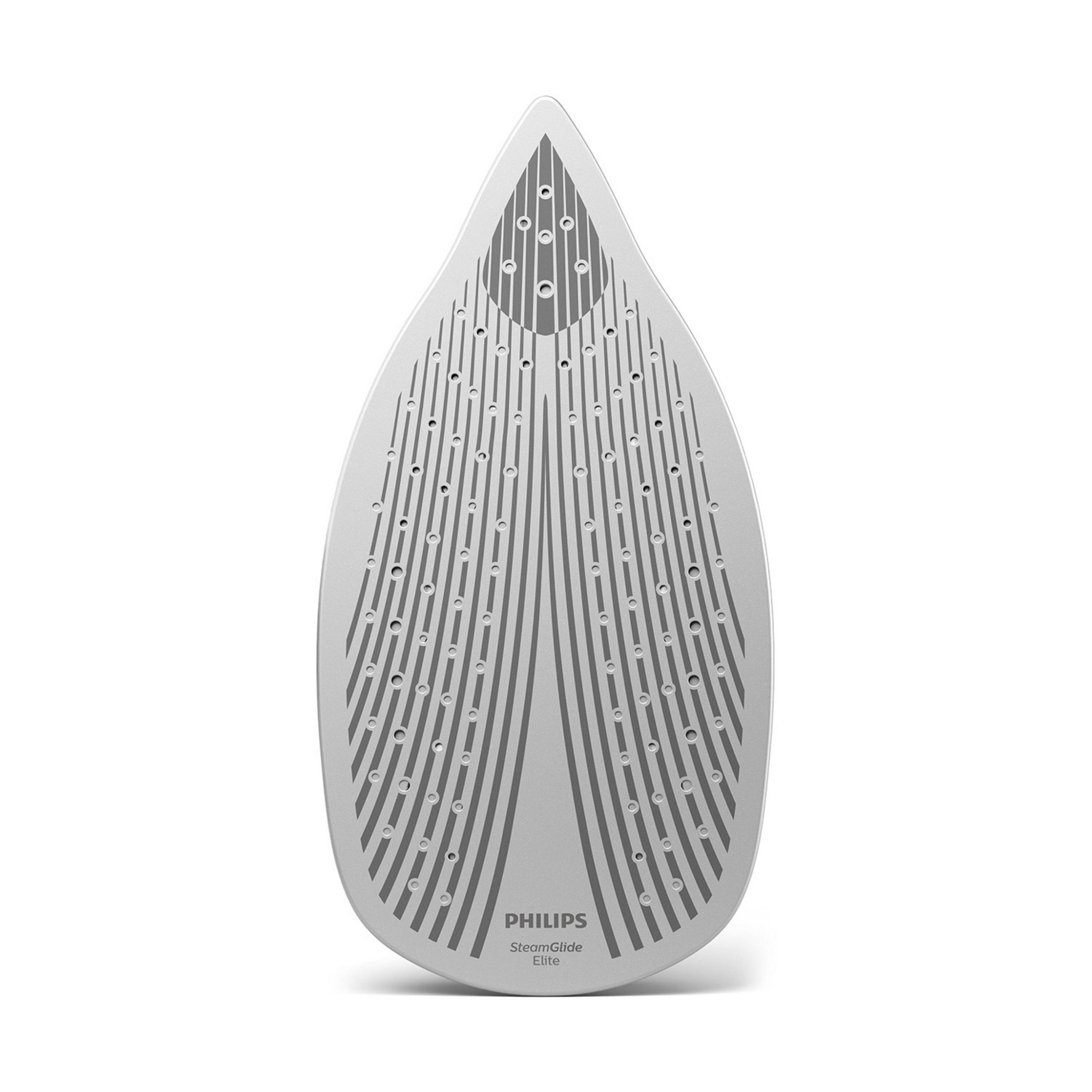La suela de una plancha con ranuras de ventilación y orificios de salida de vapor.