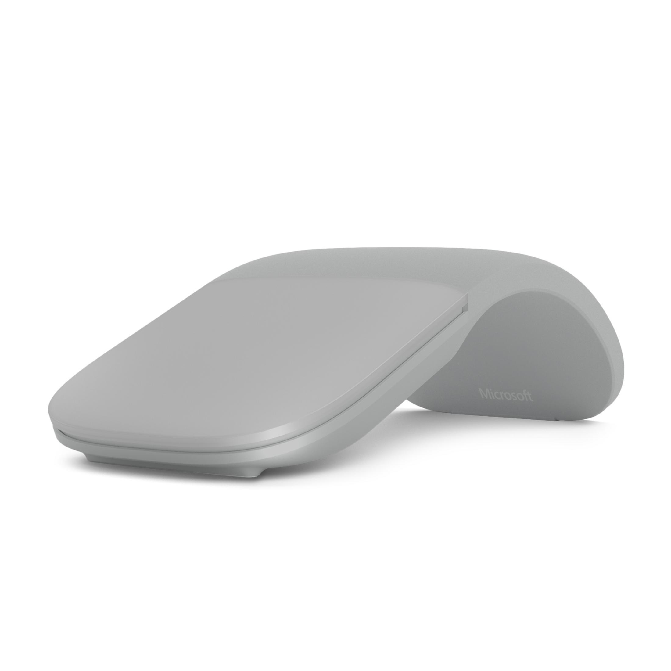 Szara mysz Microsoft Arc na białym tle.