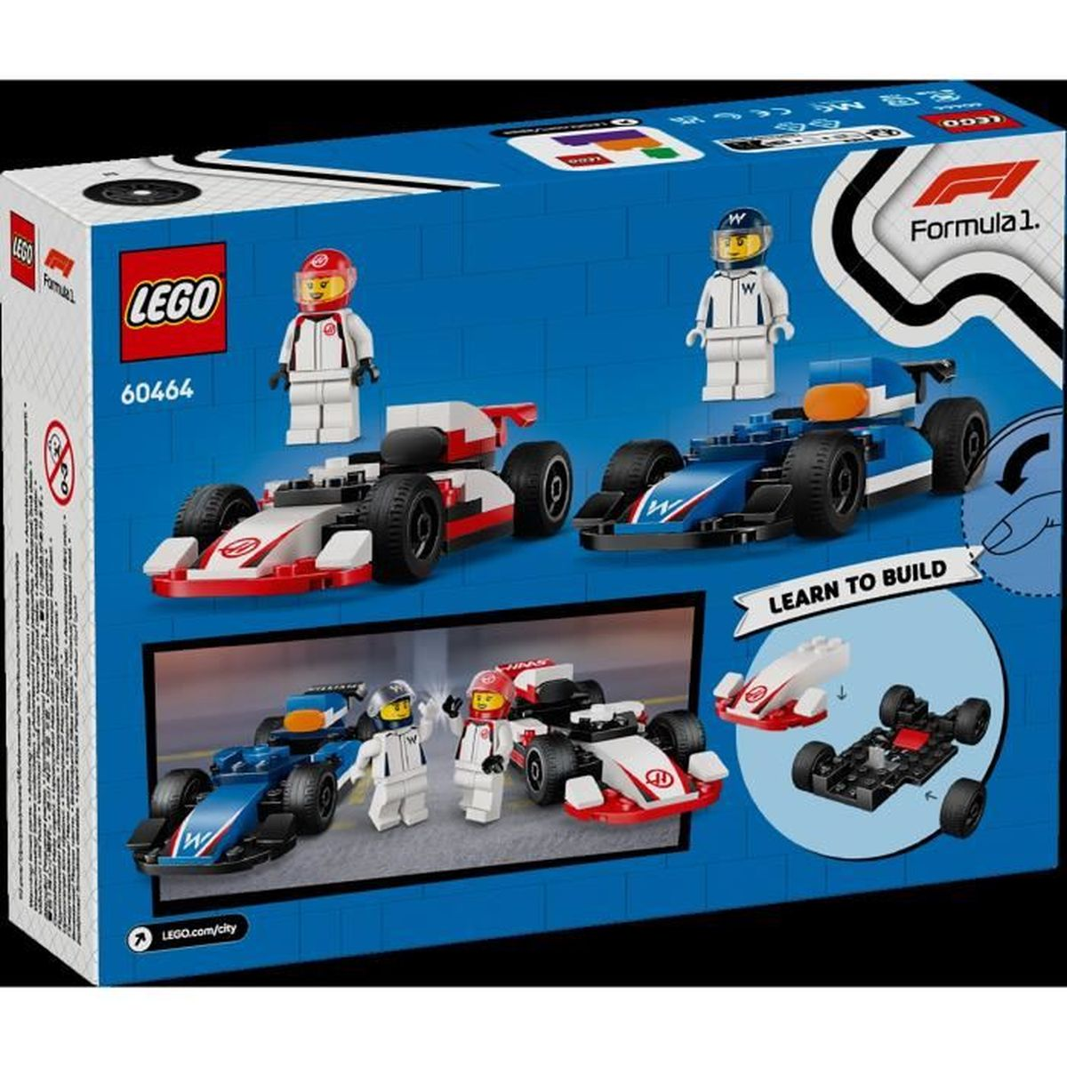 Coches LEGO Fórmula 1 con minifiguras e instrucciones.
