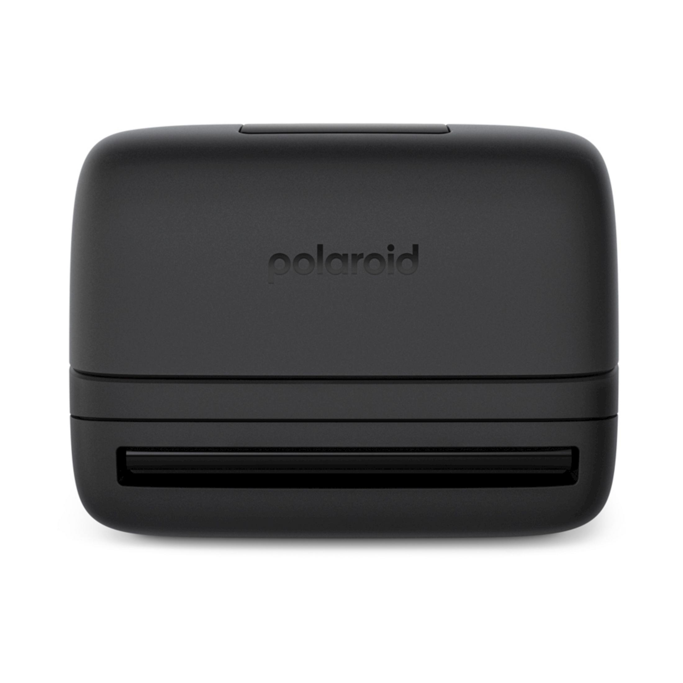 Ein schwarzer Polaroid-Drucker mit dem Logo auf der Oberseite.