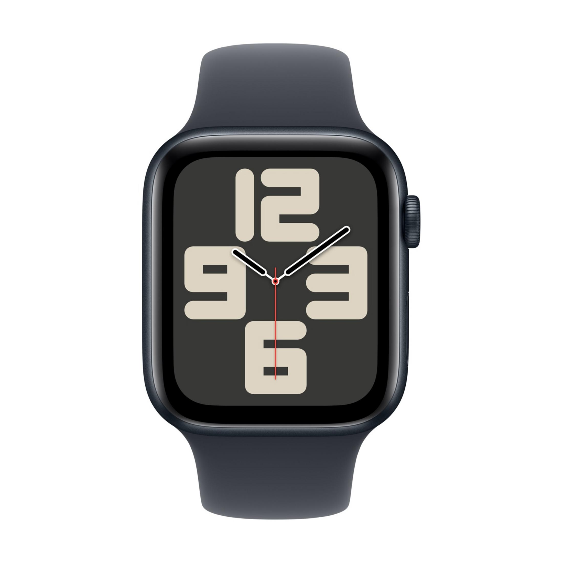 Ciemny smartwatch z tarczą pokazującą cyfry 12, 3, 6 i 9.