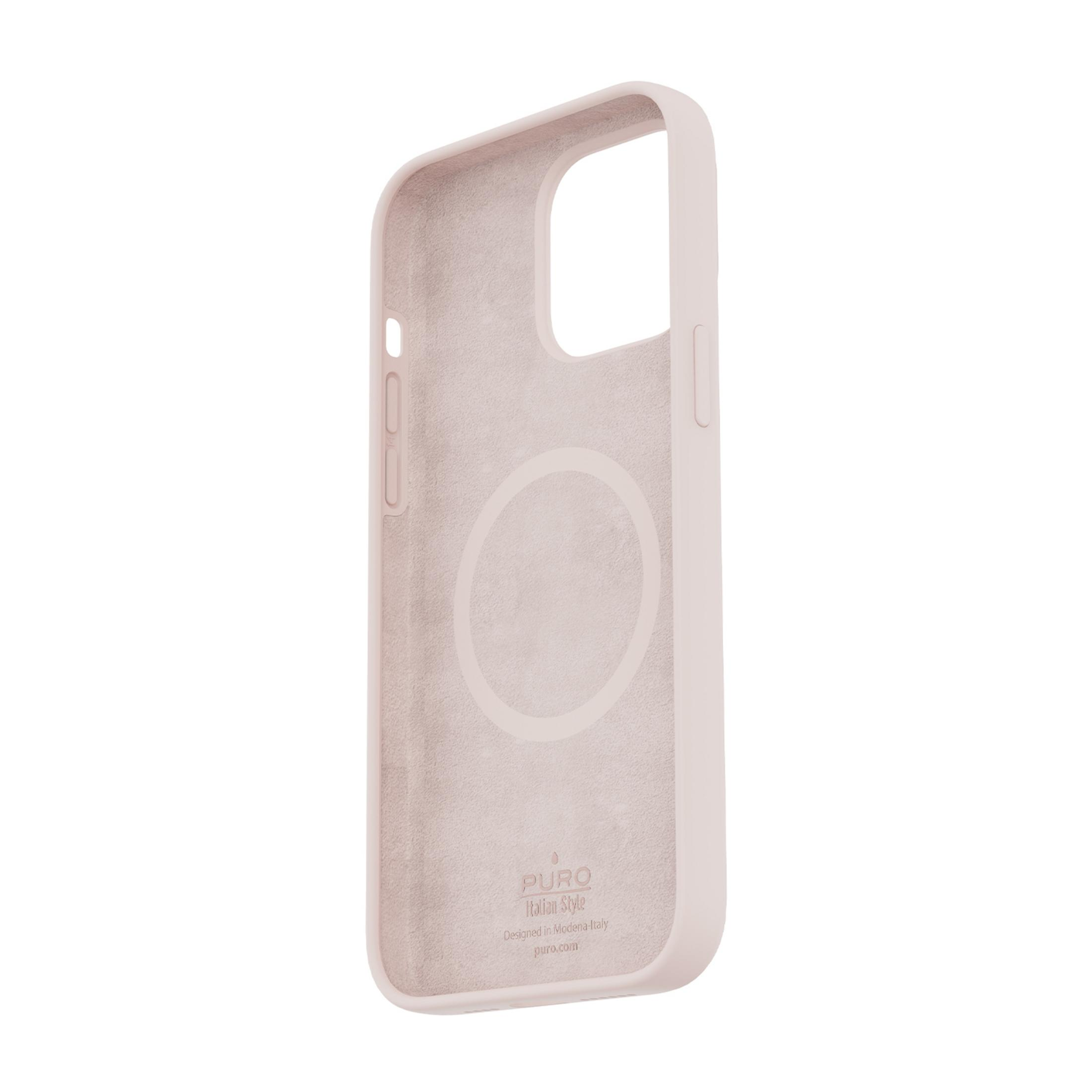 Una cover rosa chiaro con logo PURO e anello magnetico.