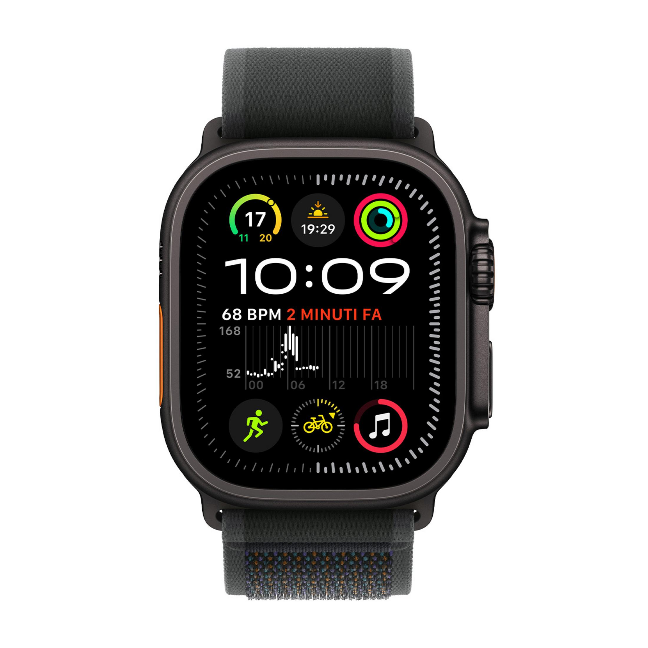 Uno smartwatch grigio con quadrante scuro mostra le 10:09.