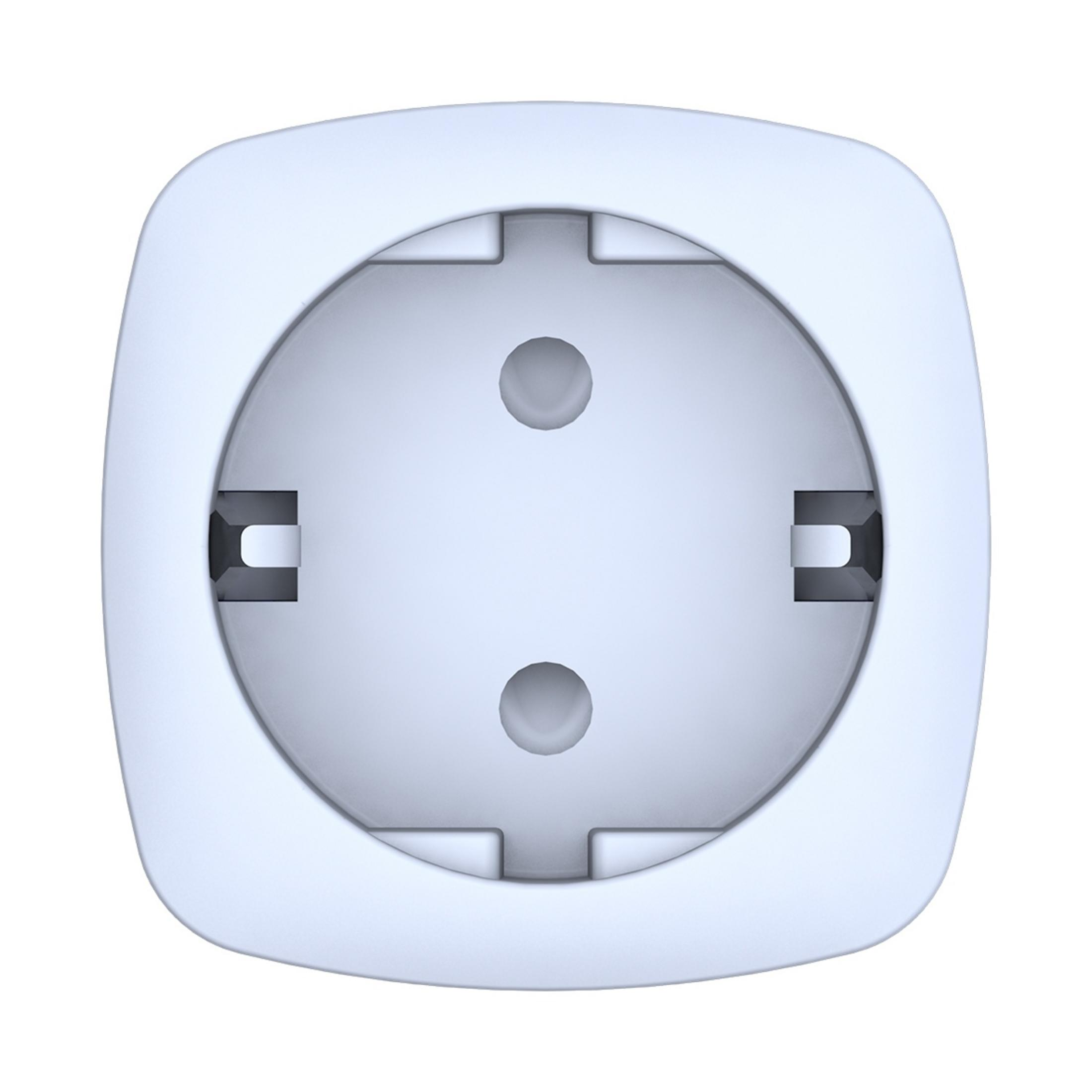 Un inserto per presa elettrica bianco con due fori rotondi e fessure laterali.