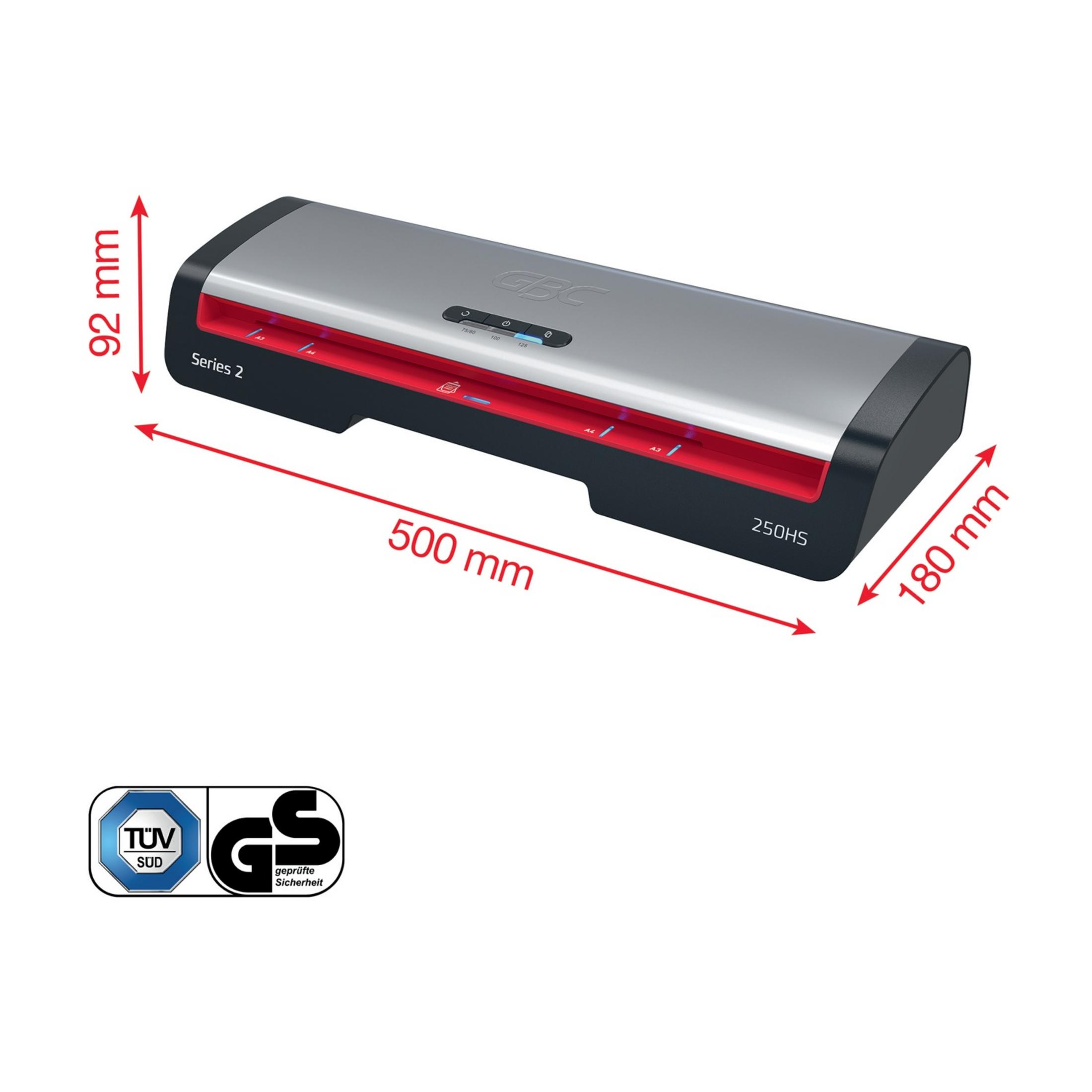 Plastificatrice GBC Serie 2, lunga 500mm, larga 180mm, alta 92mm.