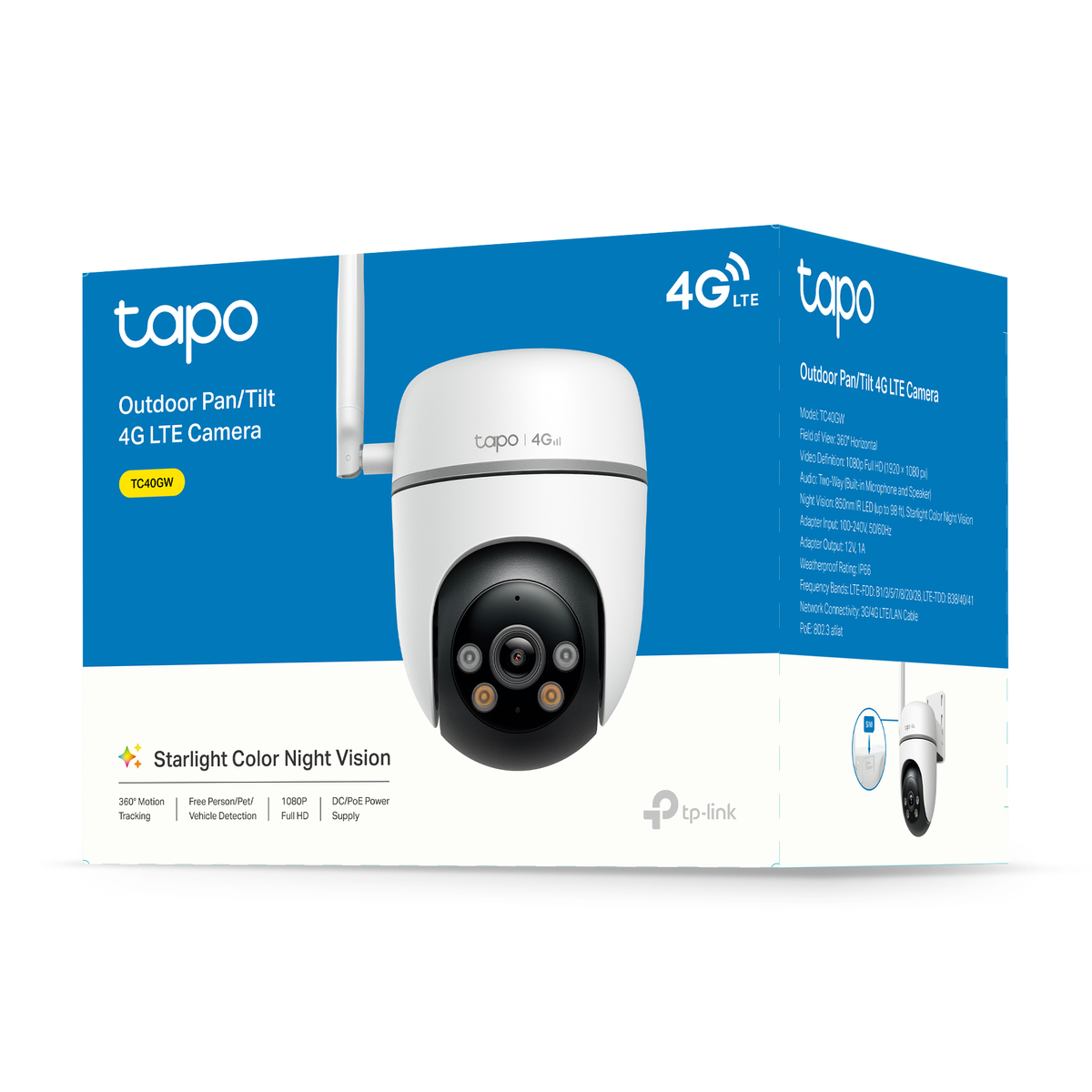 Kamera Tapo Outdoor Pan/Tilt 4G LTE z noktowizorem i śledzeniem ruchu 360°.