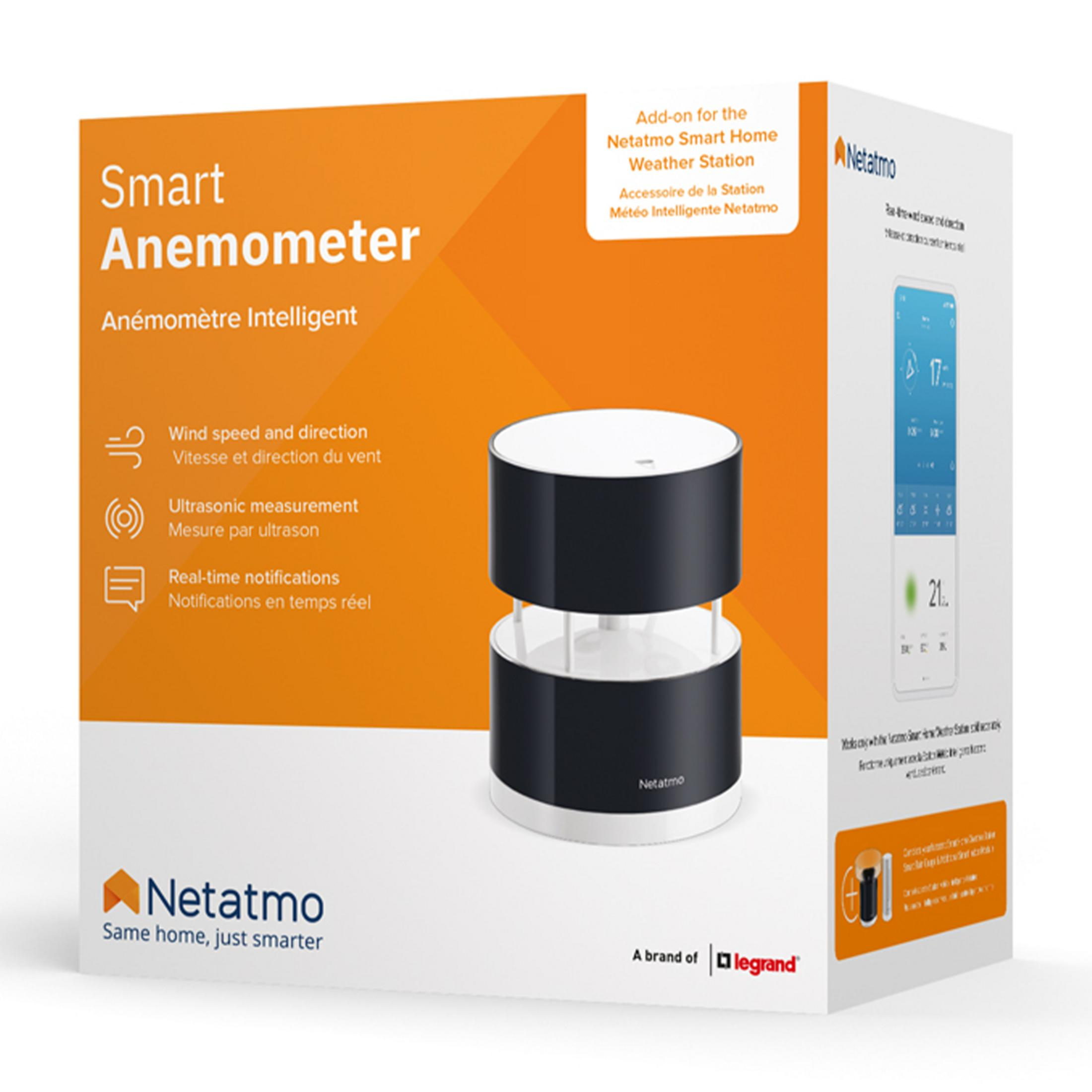 Netatmo Smart Anemometer packaging with product image and features.