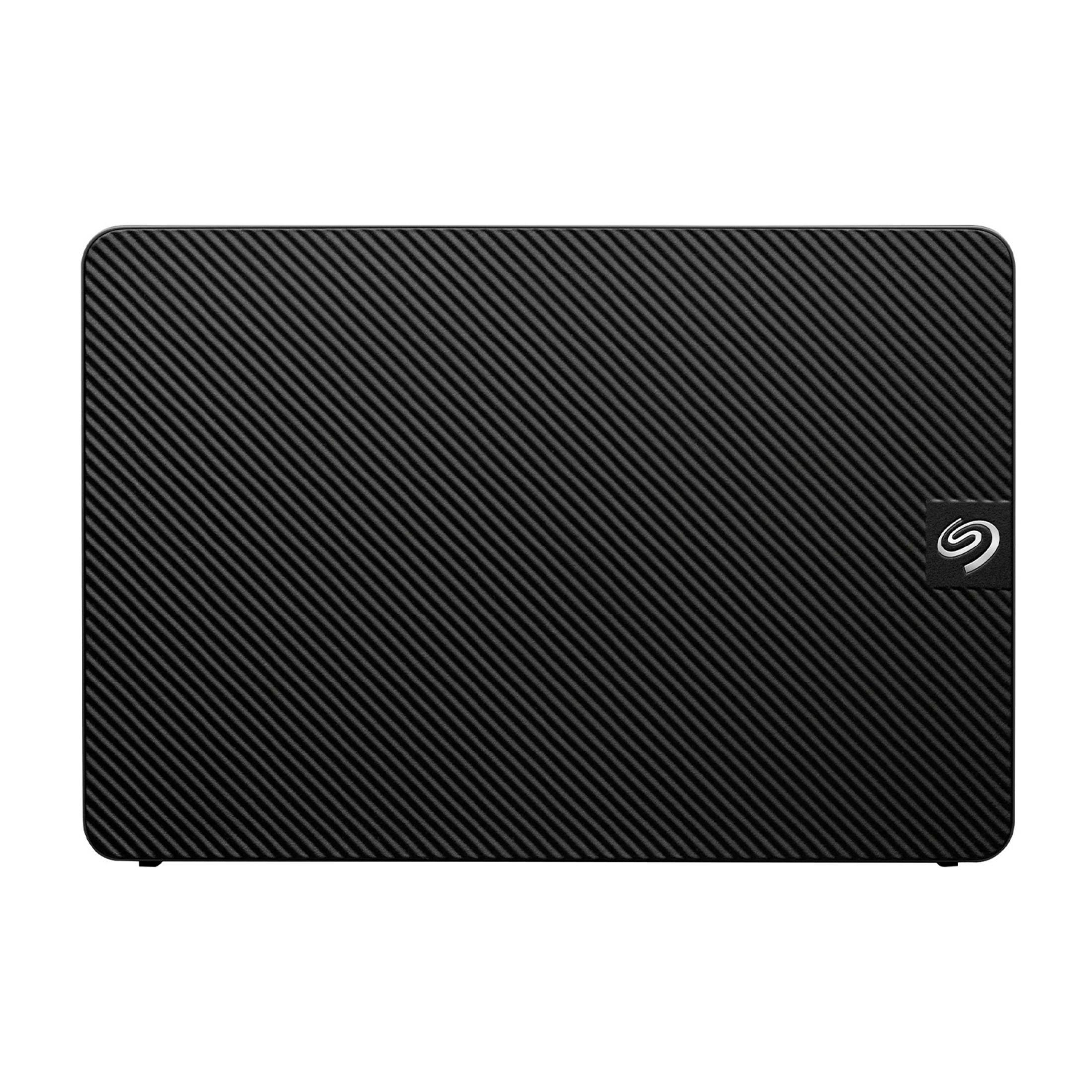 Czarny dysk zewnętrzny z diagonalnym wzorem i logo Seagate.