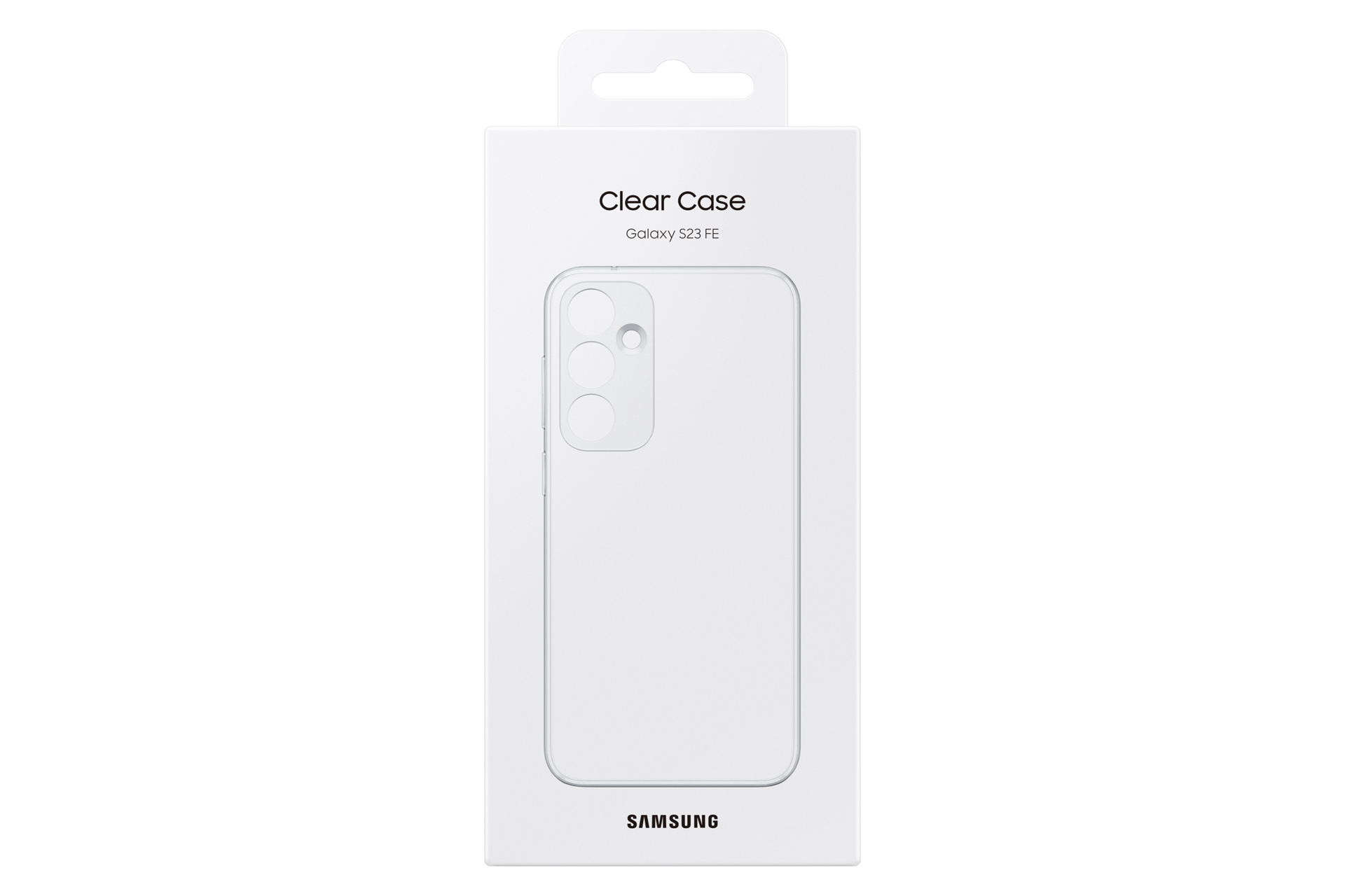 Opakowanie na przezroczyste etui do Galaxy S23 FE z logo Samsung.
