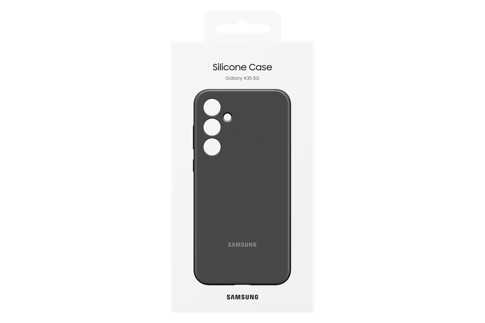Pudełko z ciemnym etui silikonowym Samsung do Galaxy A35 5G.