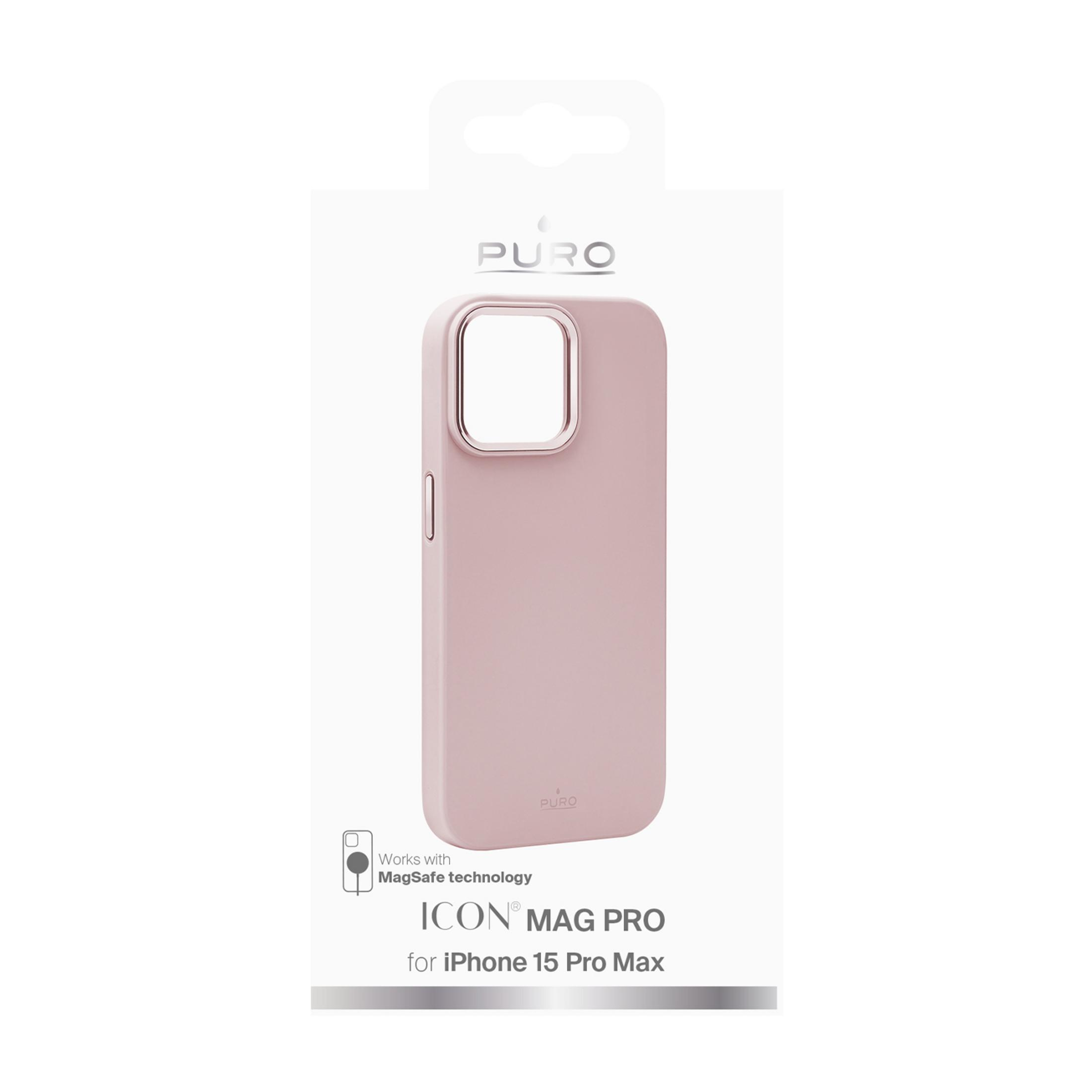 Custodia rosa per iPhone 15 Pro Max Puro con tecnologia MagSafe.