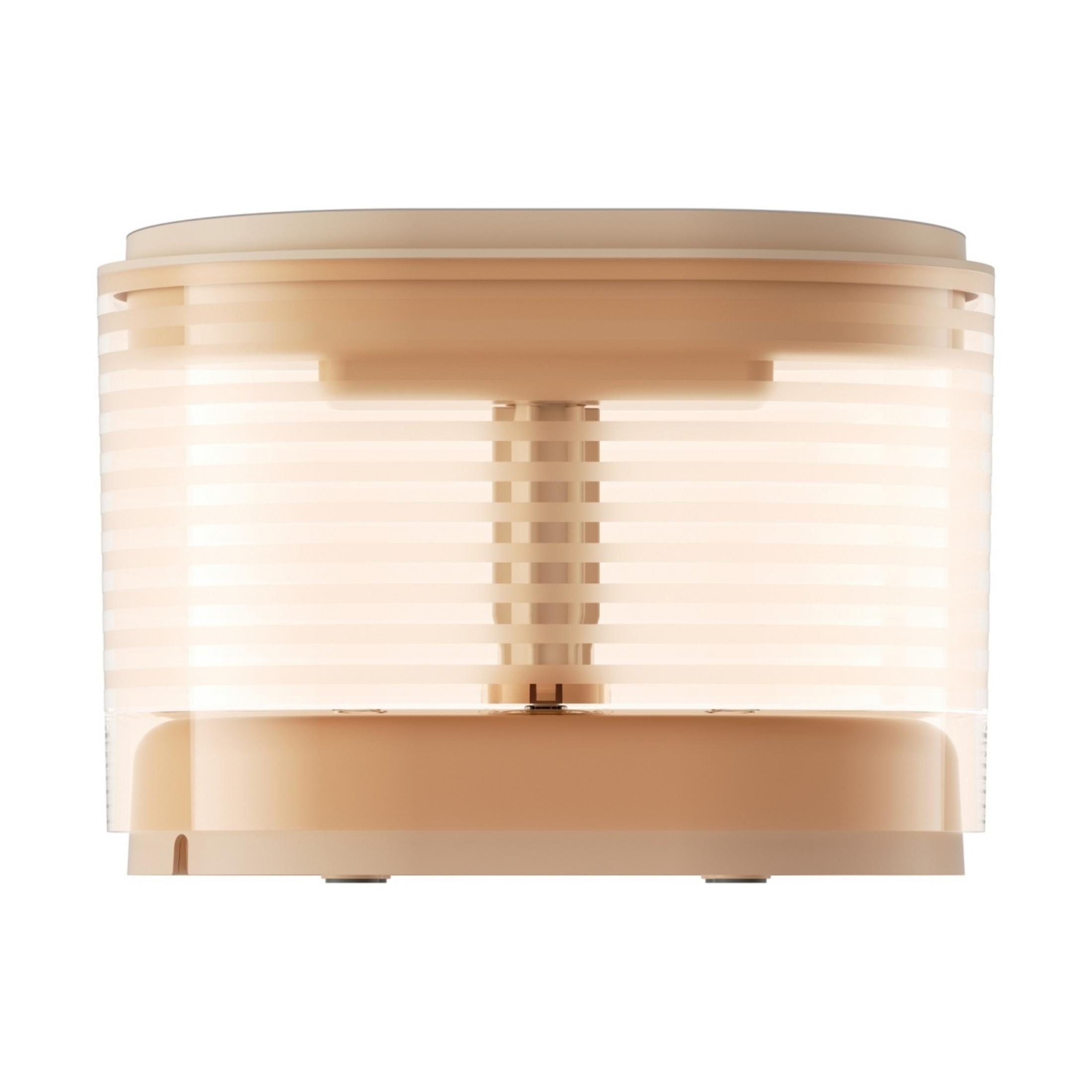 Ein zylindrischer Diffusor in Beige mit horizontalen Streifen und einem vertikalen Kern.