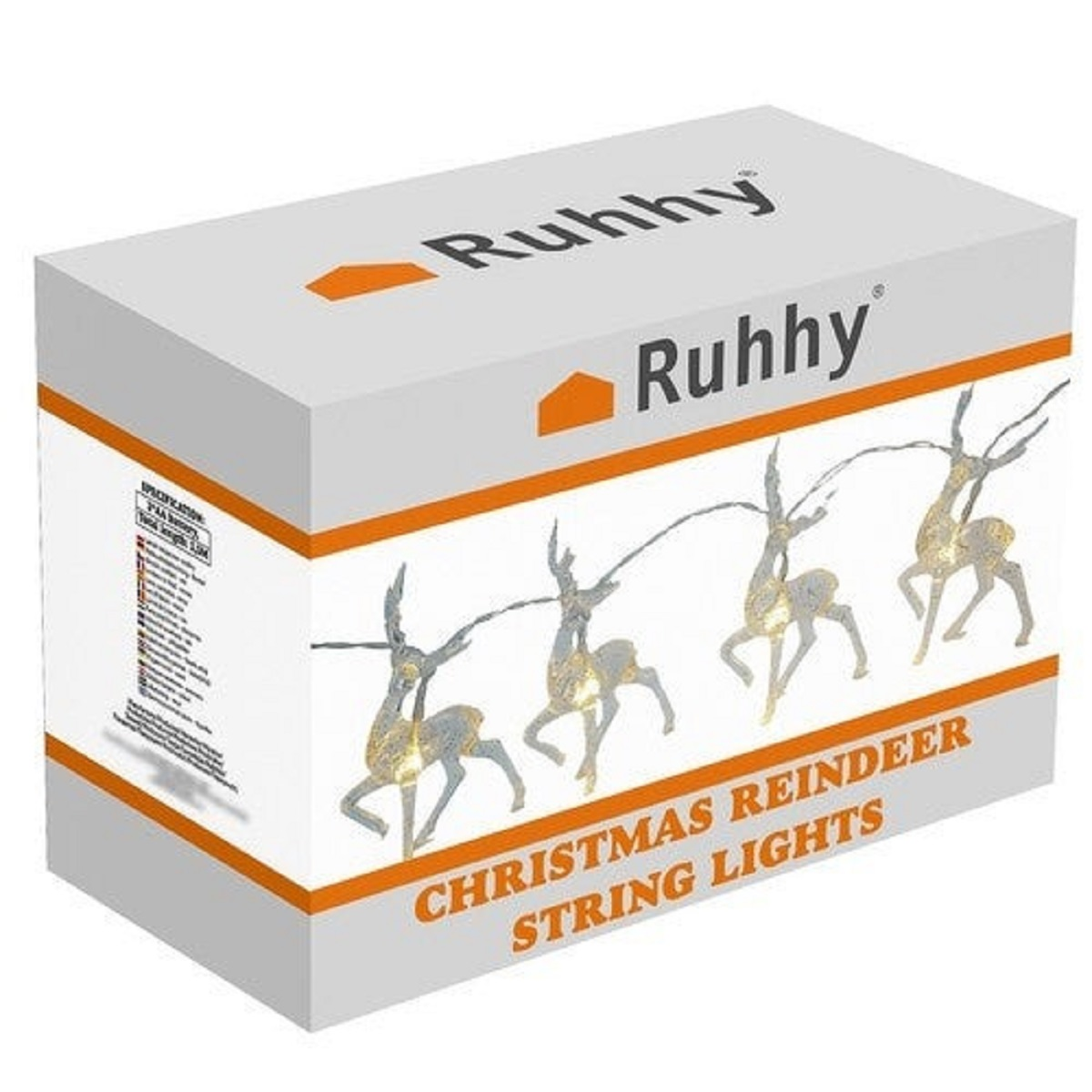 Caja de luces de renos Ruhhy que muestra cuatro figuras de renos.
