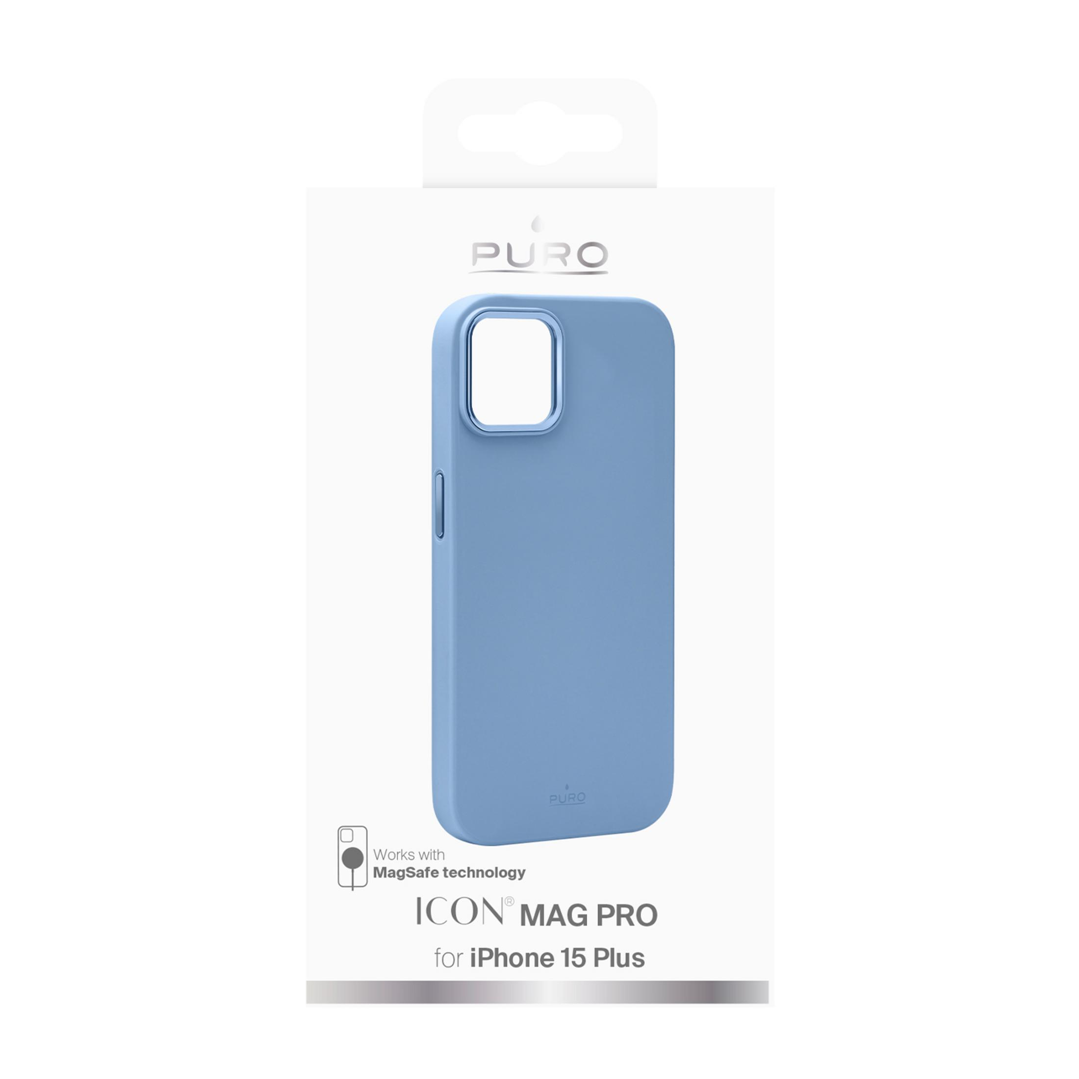 Custodia blu Puro per iPhone 15 Plus, compatibile MagSafe.
