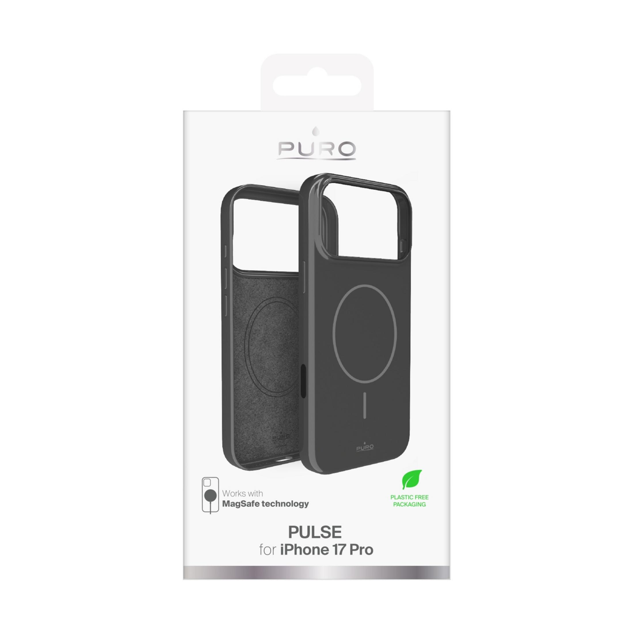 Empaque de funda Puro iPhone 17 Pro con logo MagSafe tech.