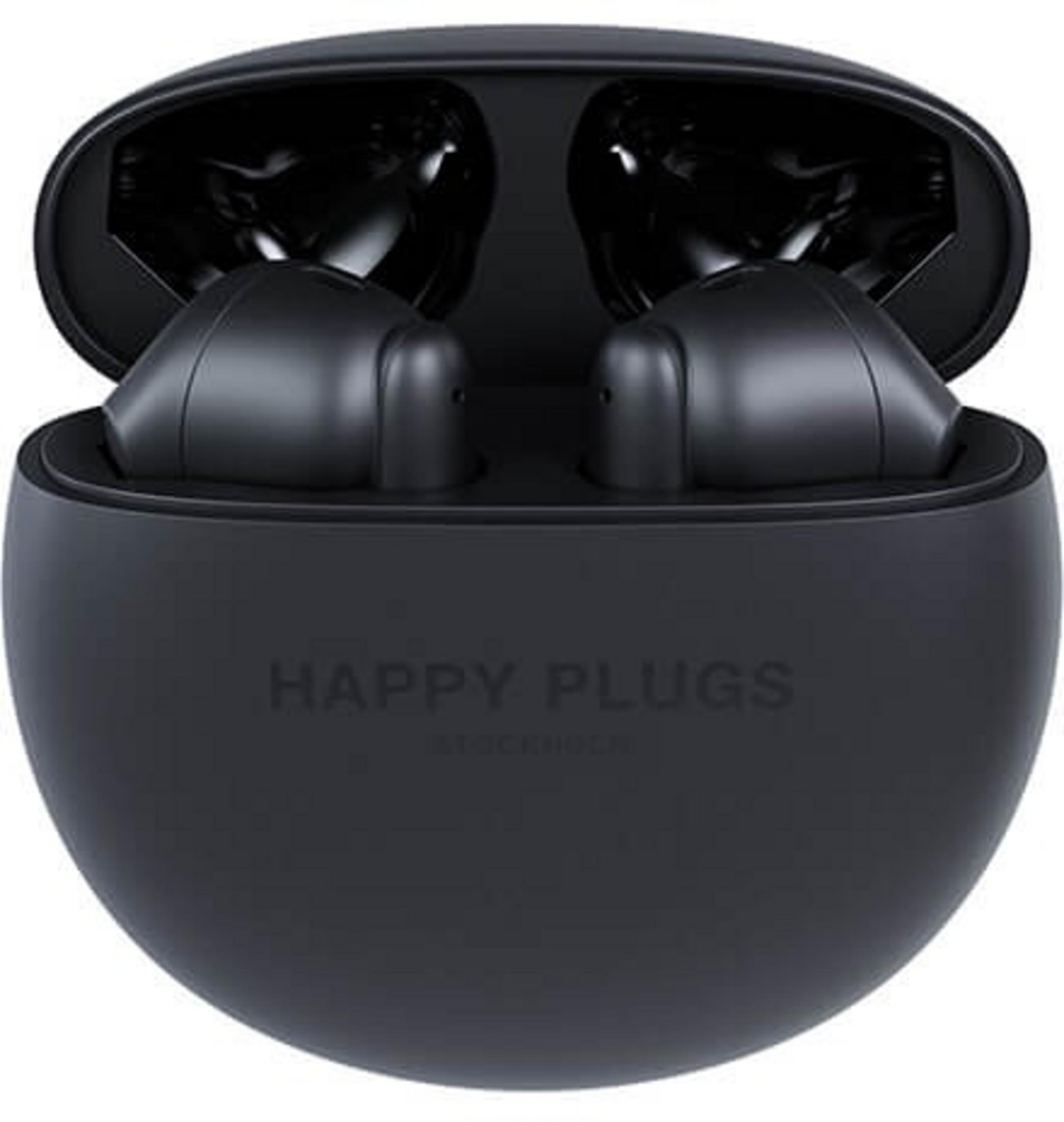 Auricolari wireless neri in un case di ricarica aperto, marchio visibile.