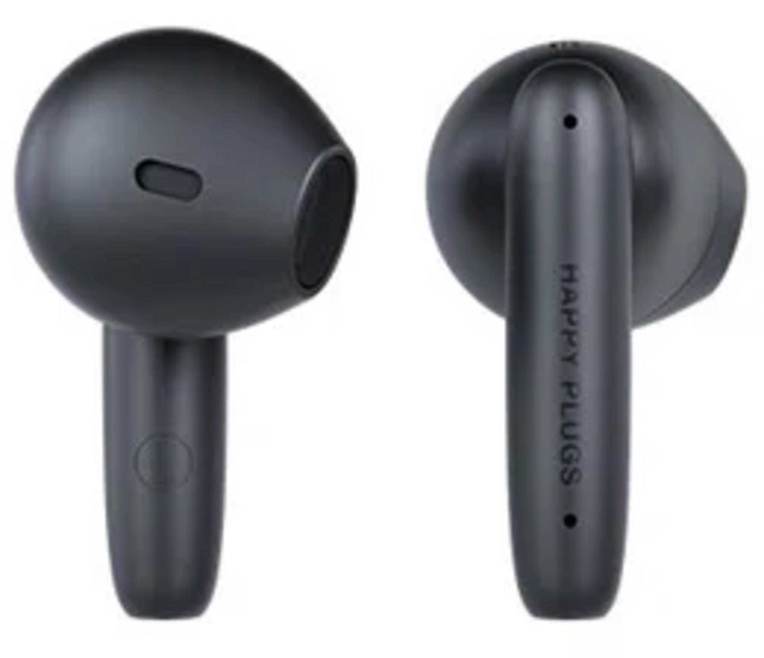 Due auricolari scuri uno accanto all'altro su sfondo bianco.