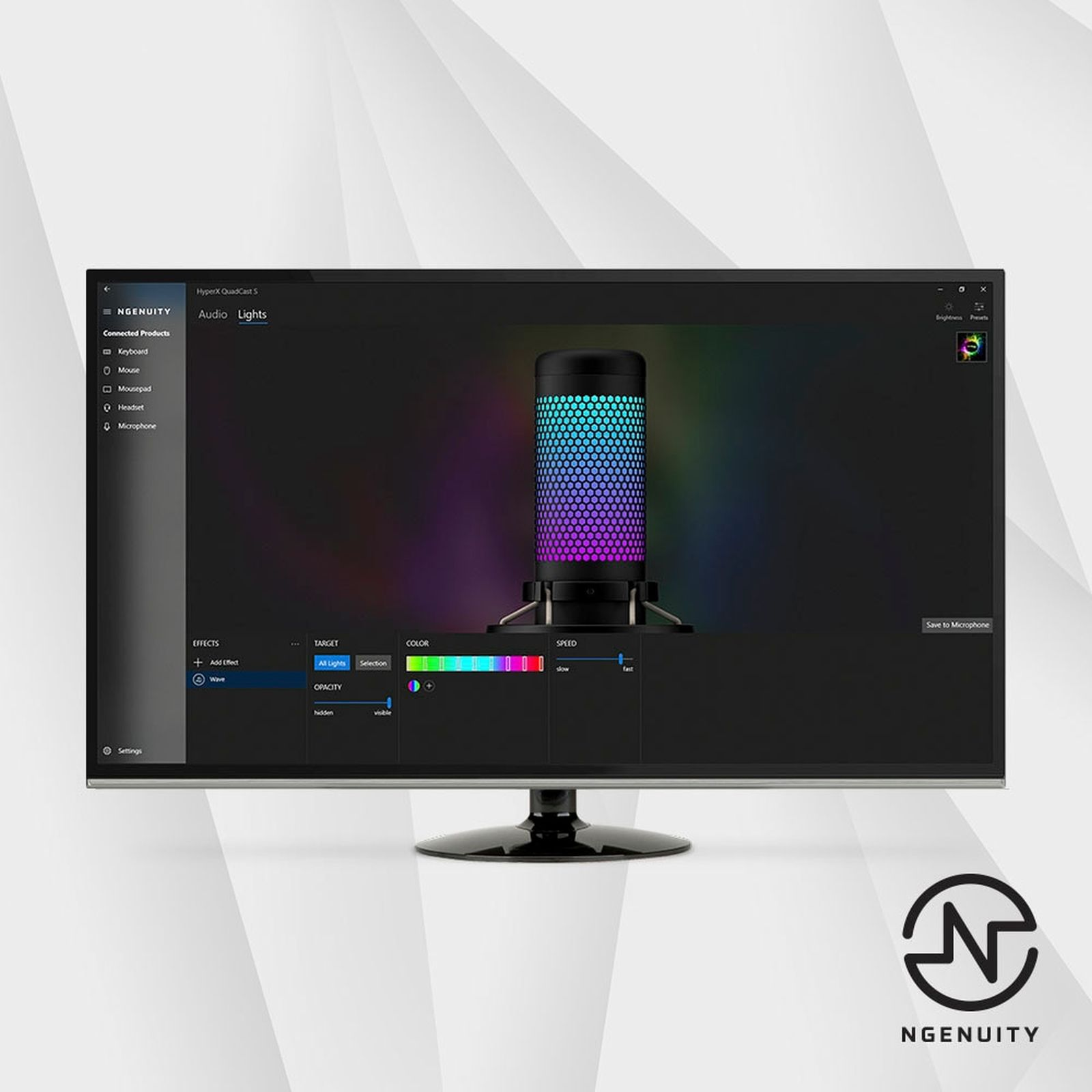 Mikrofon z podświetleniem RGB jest wyświetlany w oprogramowaniu NGENUITY.