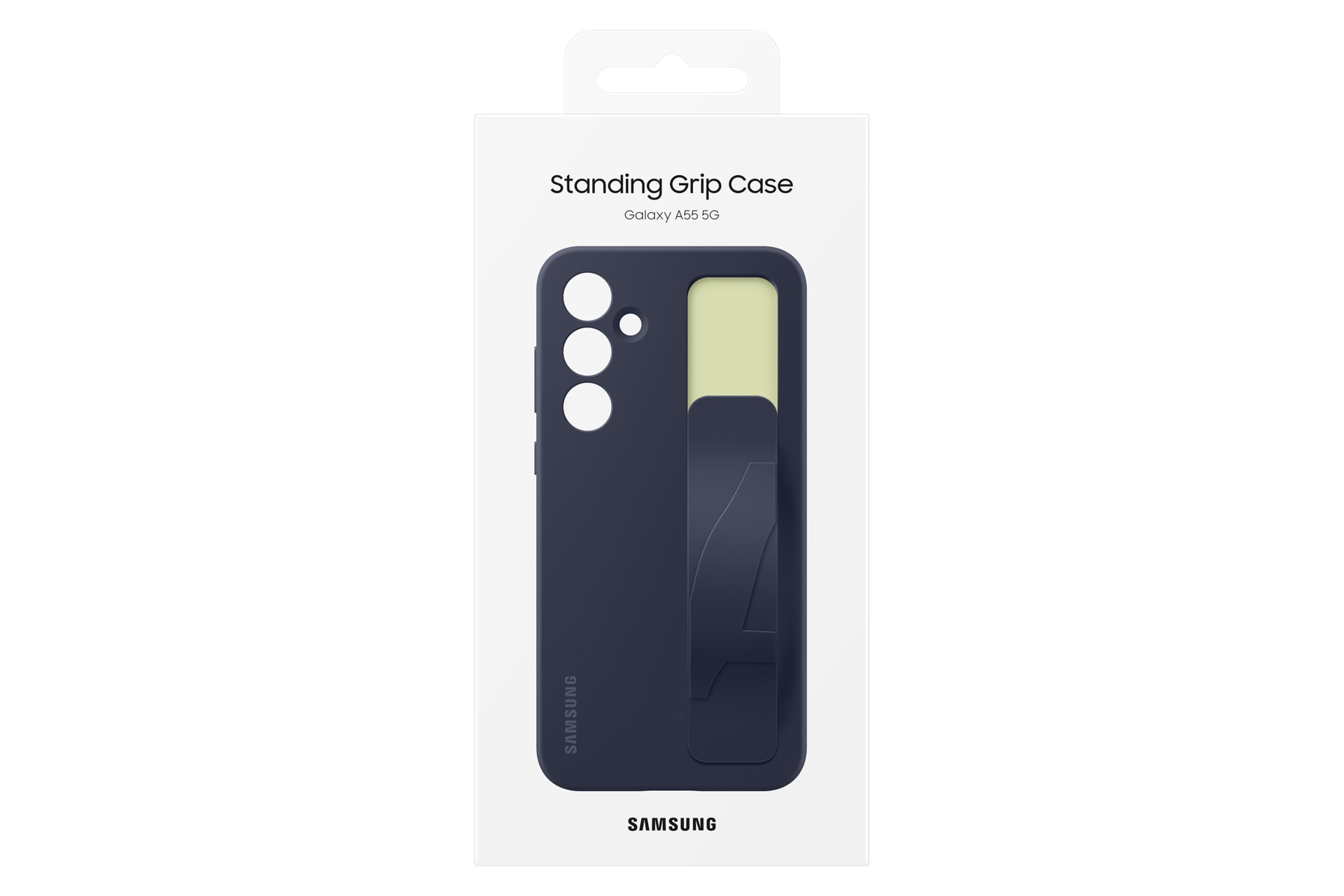 Ciemnoniebieskie etui Samsung Galaxy A55 5G z uchwytem.