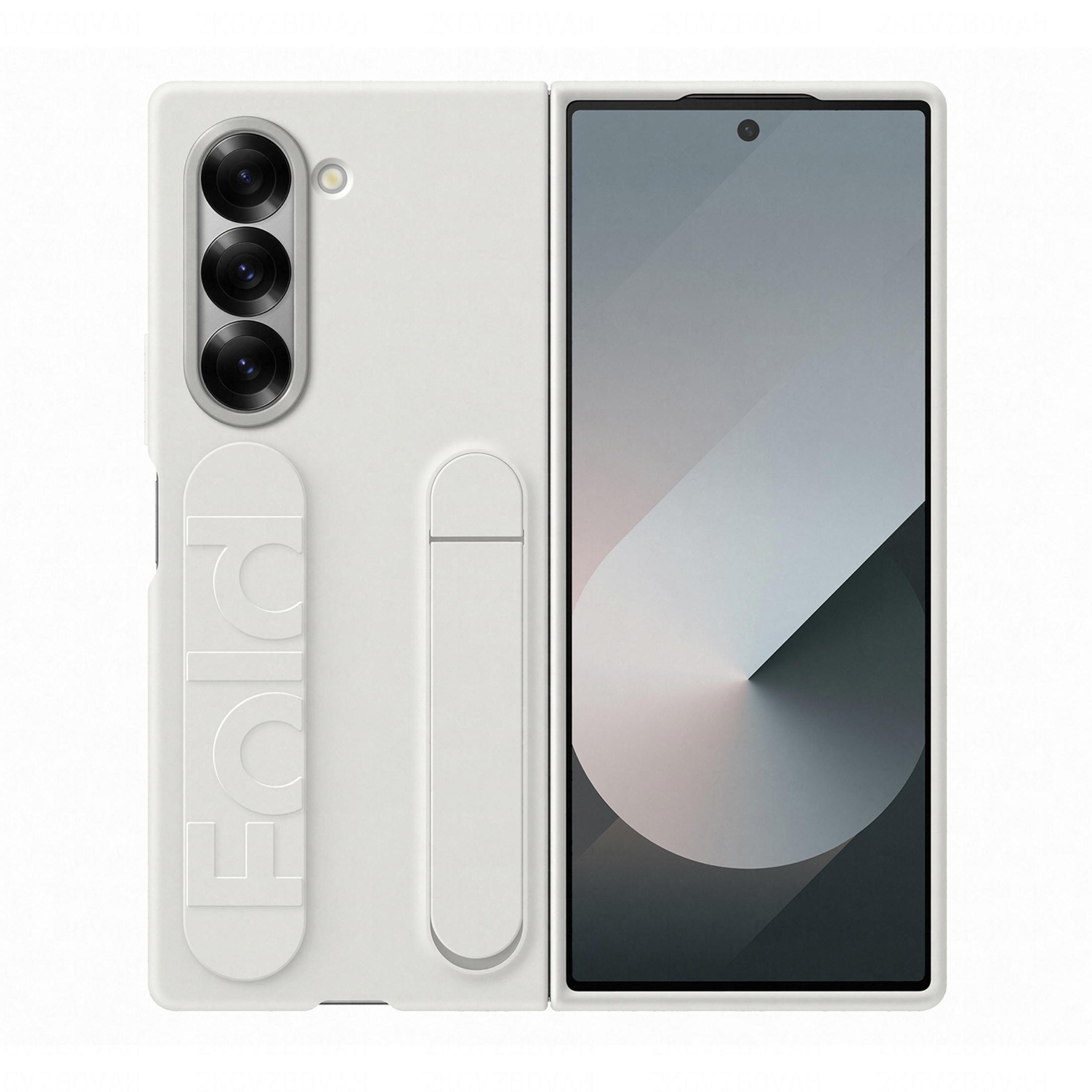 Ein weißes Klapptelefon mit drei Kameras und dem Wort "FOLD".