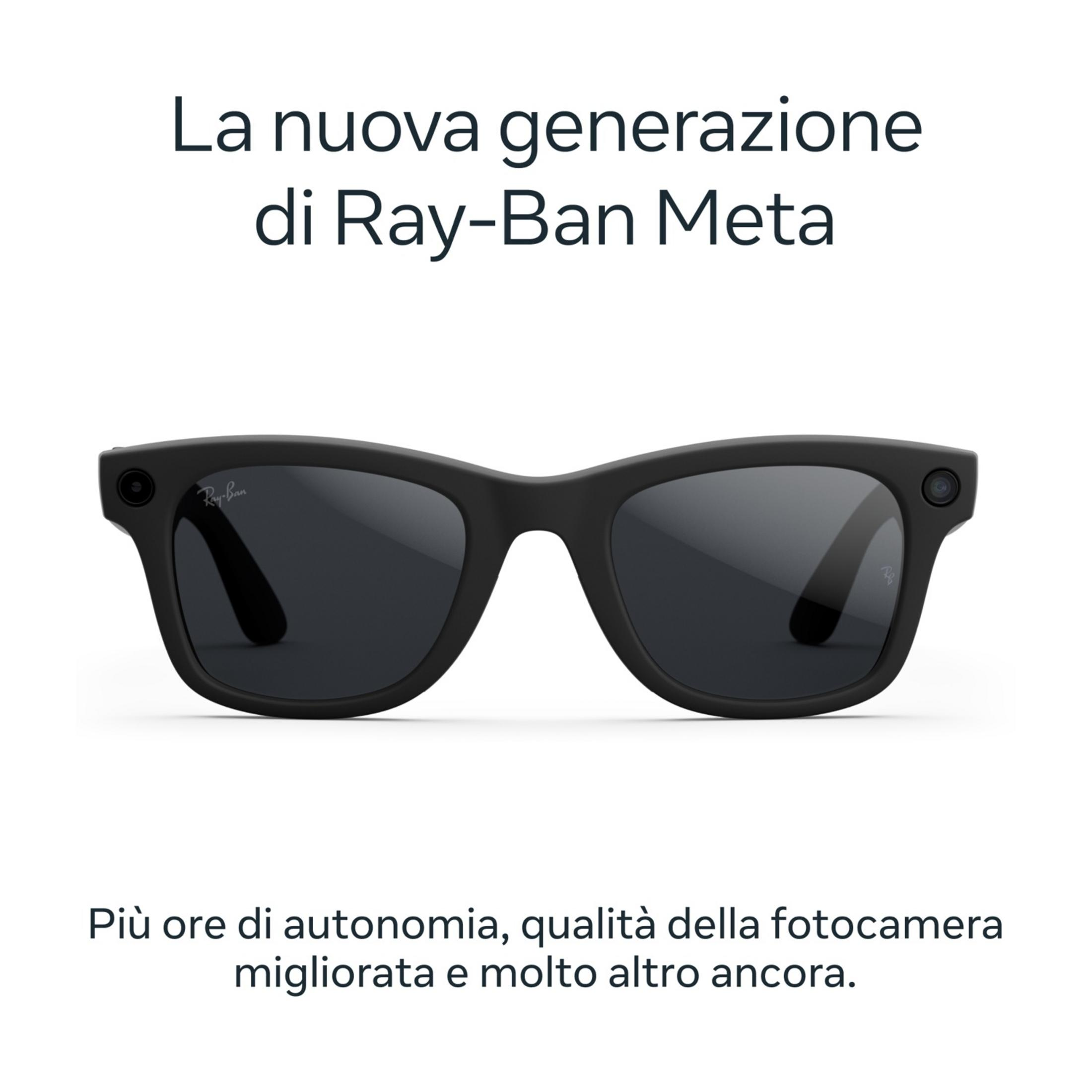 Occhiali Ray-Ban Meta neri con fotocamere e logo Ray-Ban.