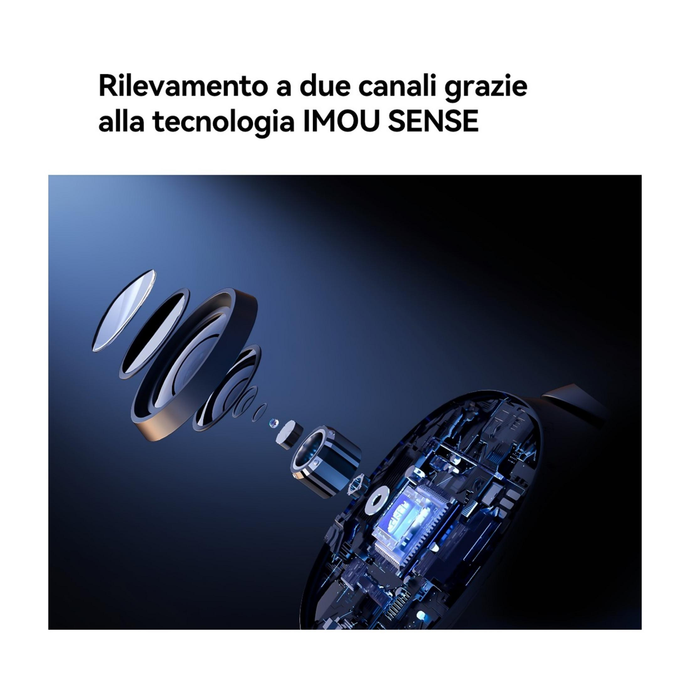 Exploded view of a camera with lenses and circuit board on a dark background.