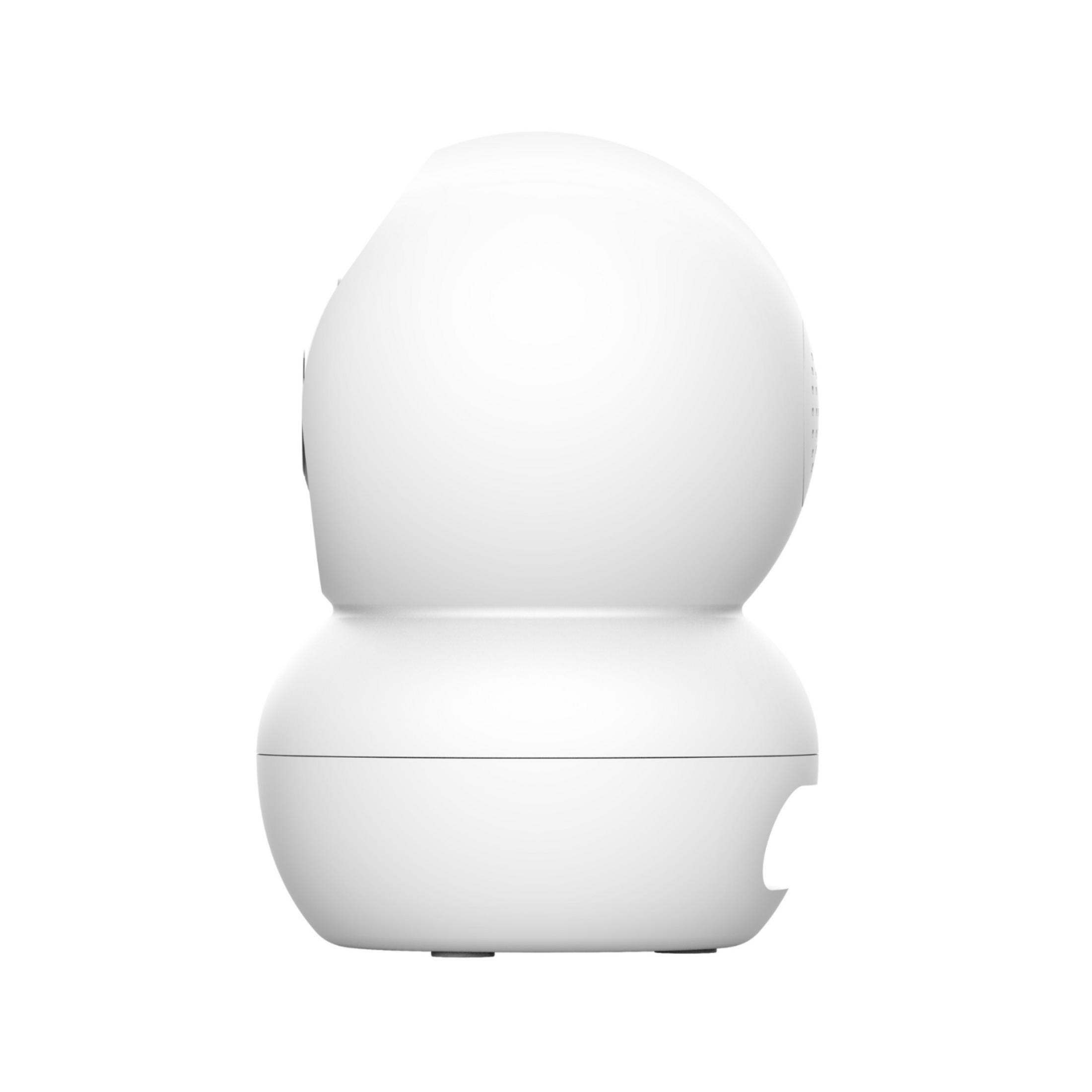 Biała kamera monitoringu z obrotową głowicą na białym tle.