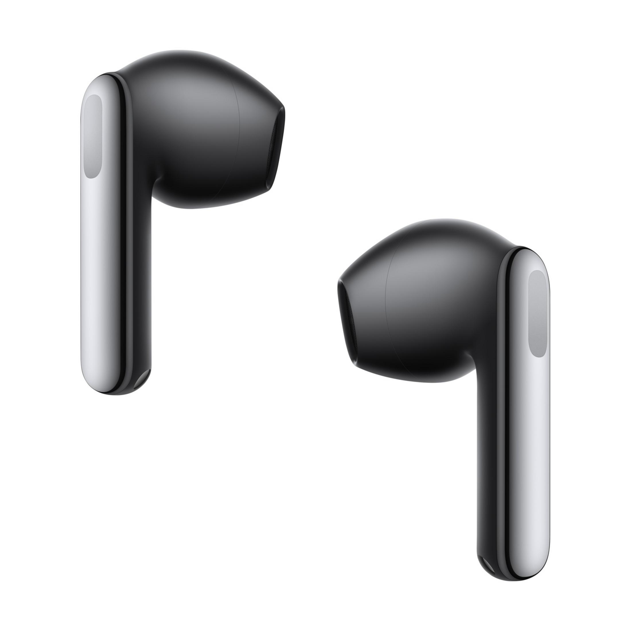 Dos auriculares negros con detalles plateados, uno al lado del otro.