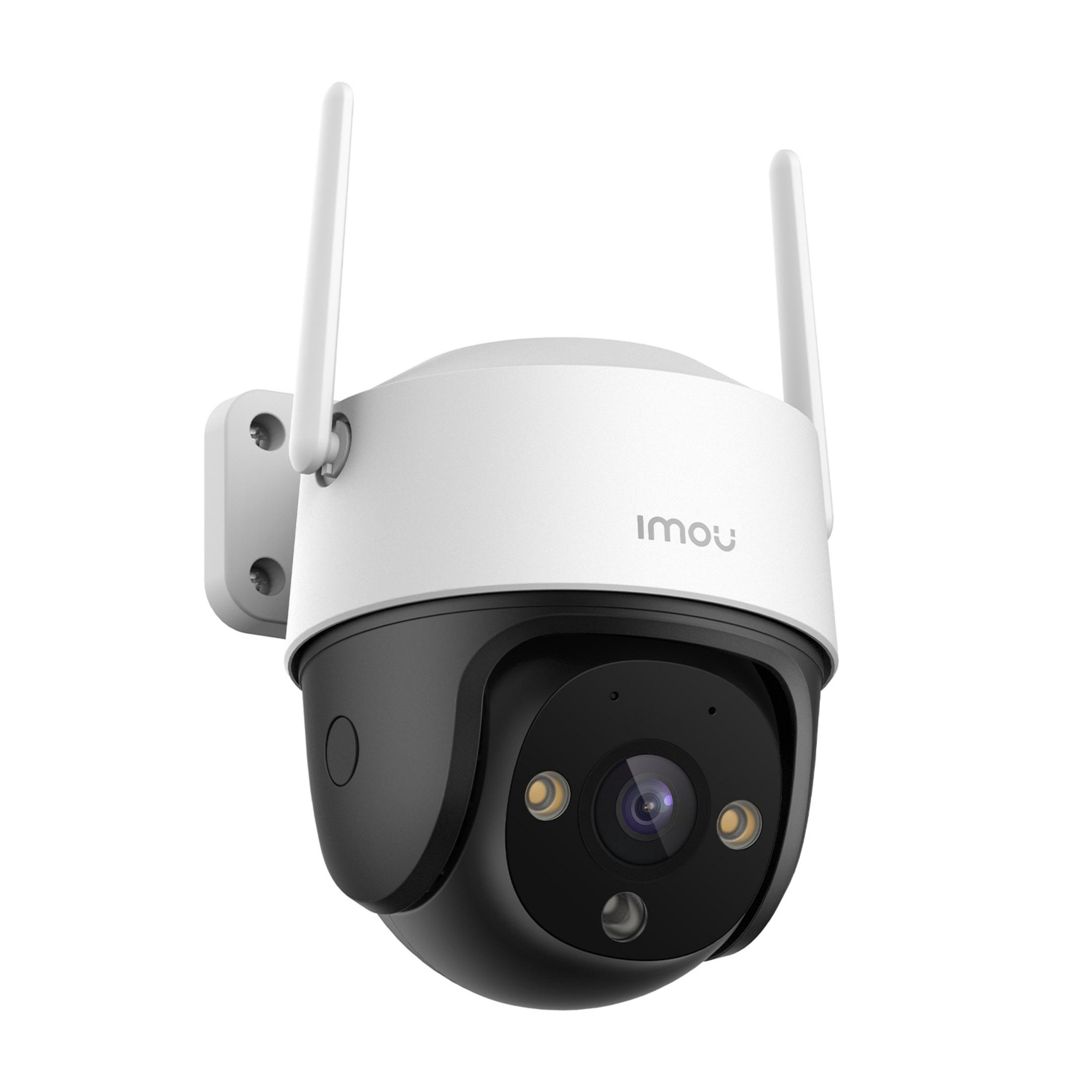 Biała i czarna kamera bezpieczeństwa z antenami i logo Imou.