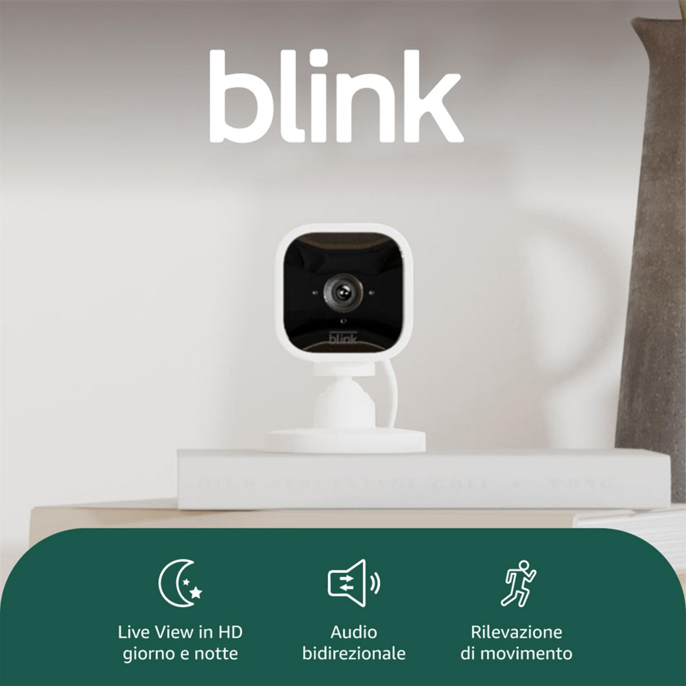 Urządzenie bezpieczeństwa Blink z podglądem na żywo w jakości HD, dwukierunkowym dźwiękiem i detekcją ruchu.