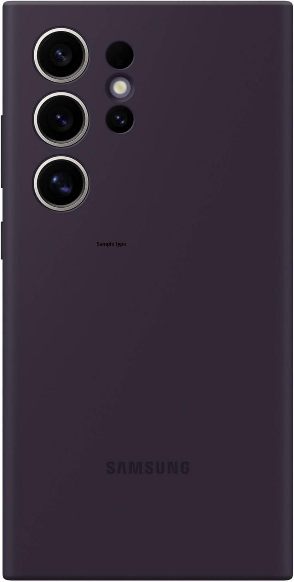 Ciemnofioletowy tył smartfona z czterema aparatami i logo Samsung.