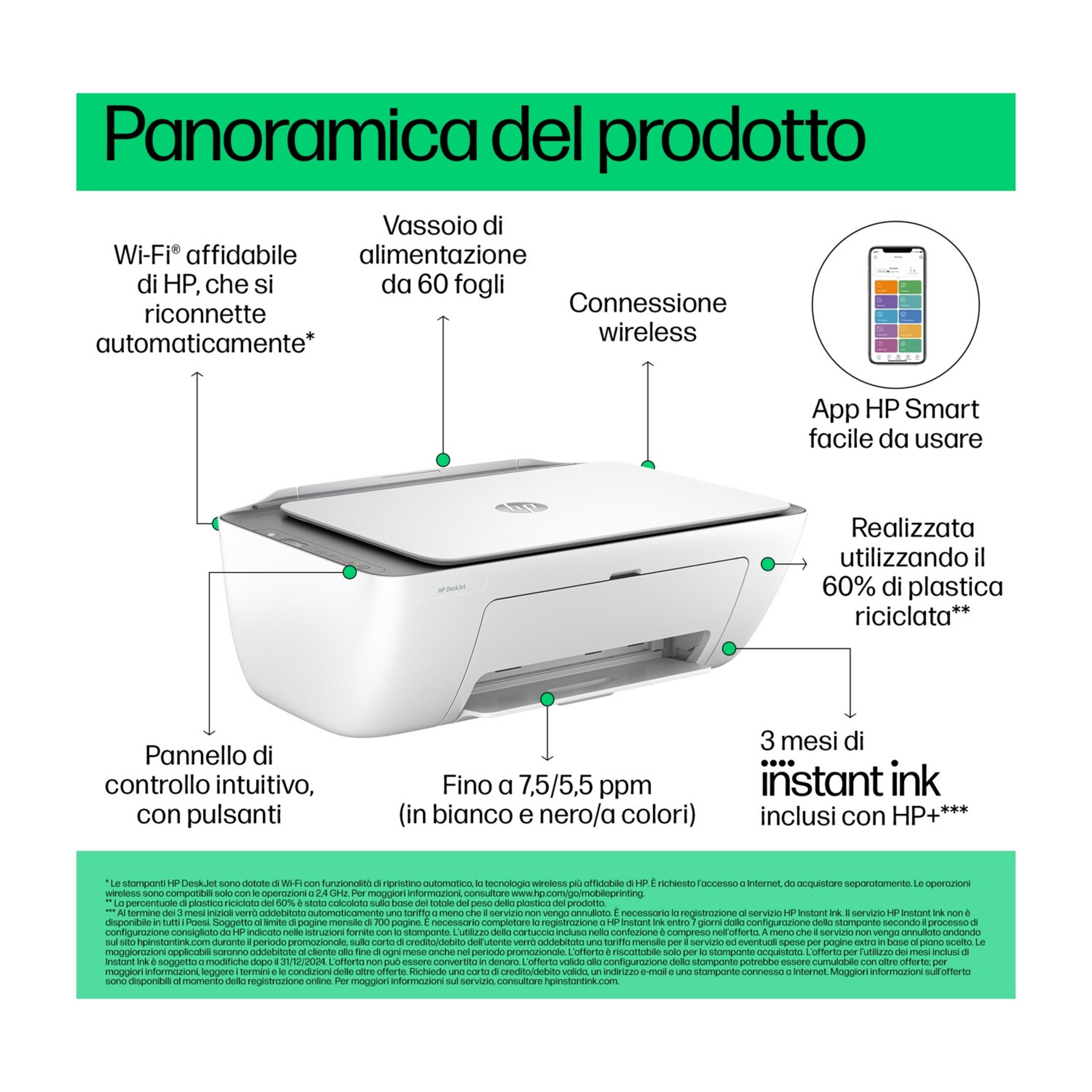 Drukarka HP DeskJet z podajnikiem na 60 arkuszy, Wi-Fi, aplikacją i 3 msc Instant Ink.