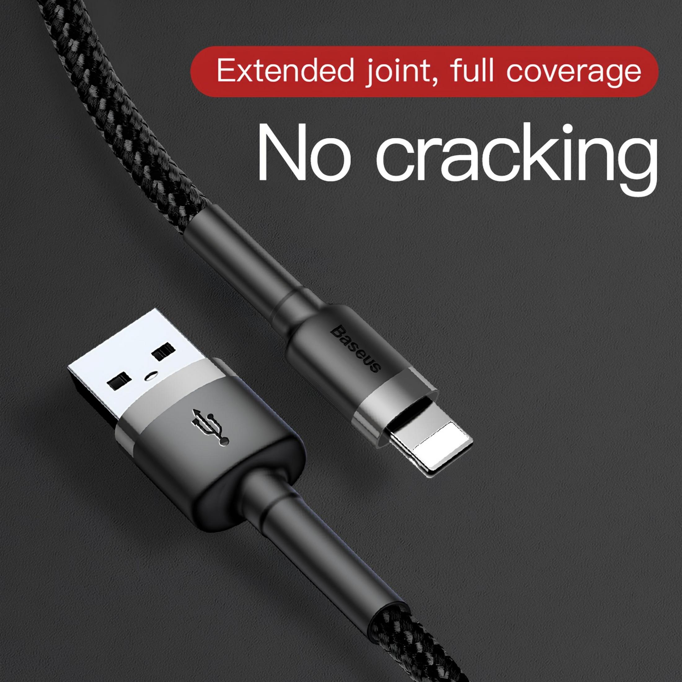 Czarny kabel USB ze wzmocnionym złączem i wtyczką Lightning.
