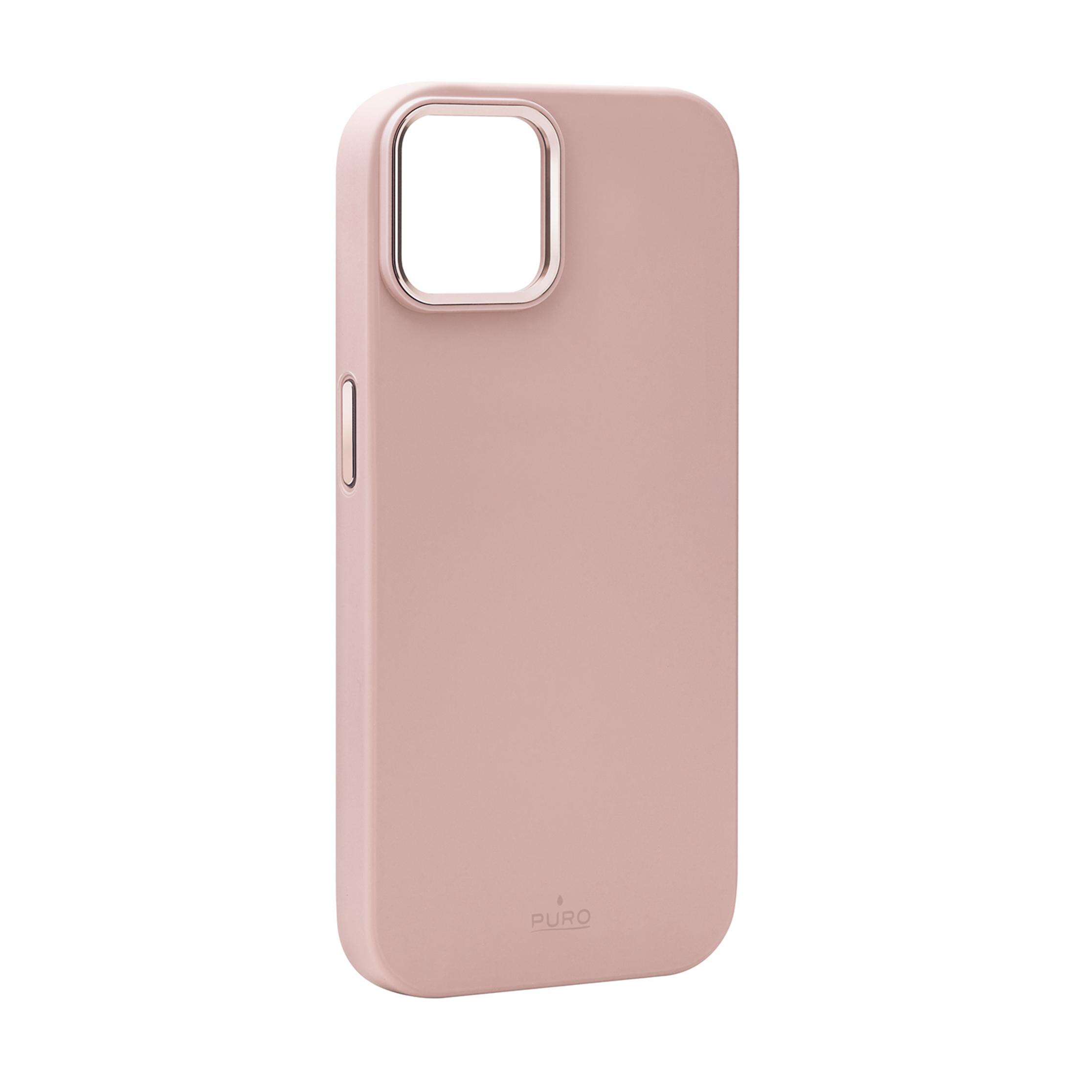 Una custodia rosa per telefono con ritaglio fotocamera e logo PURO.