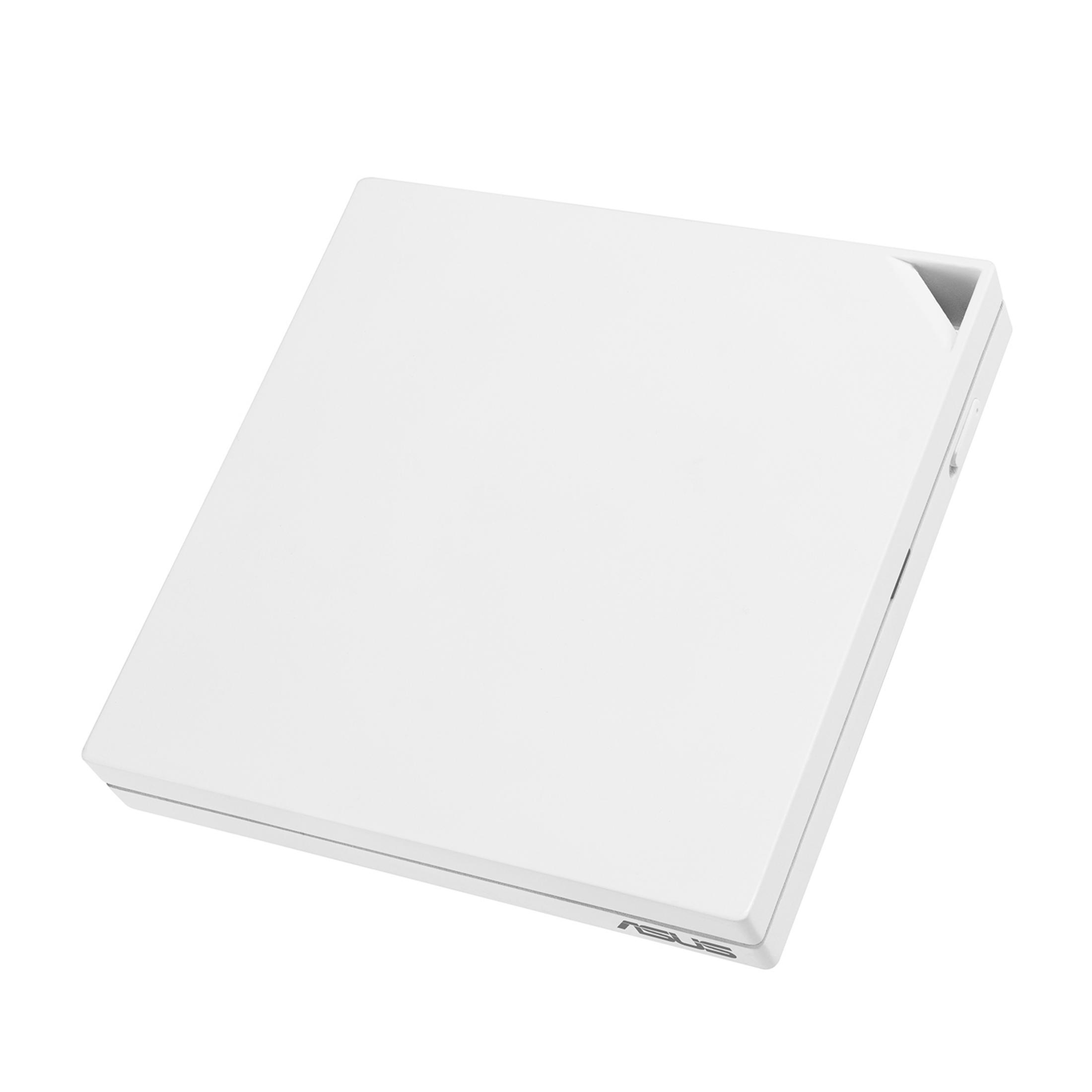 Białe, płaskie urządzenie elektroniczne z logo ASUS.