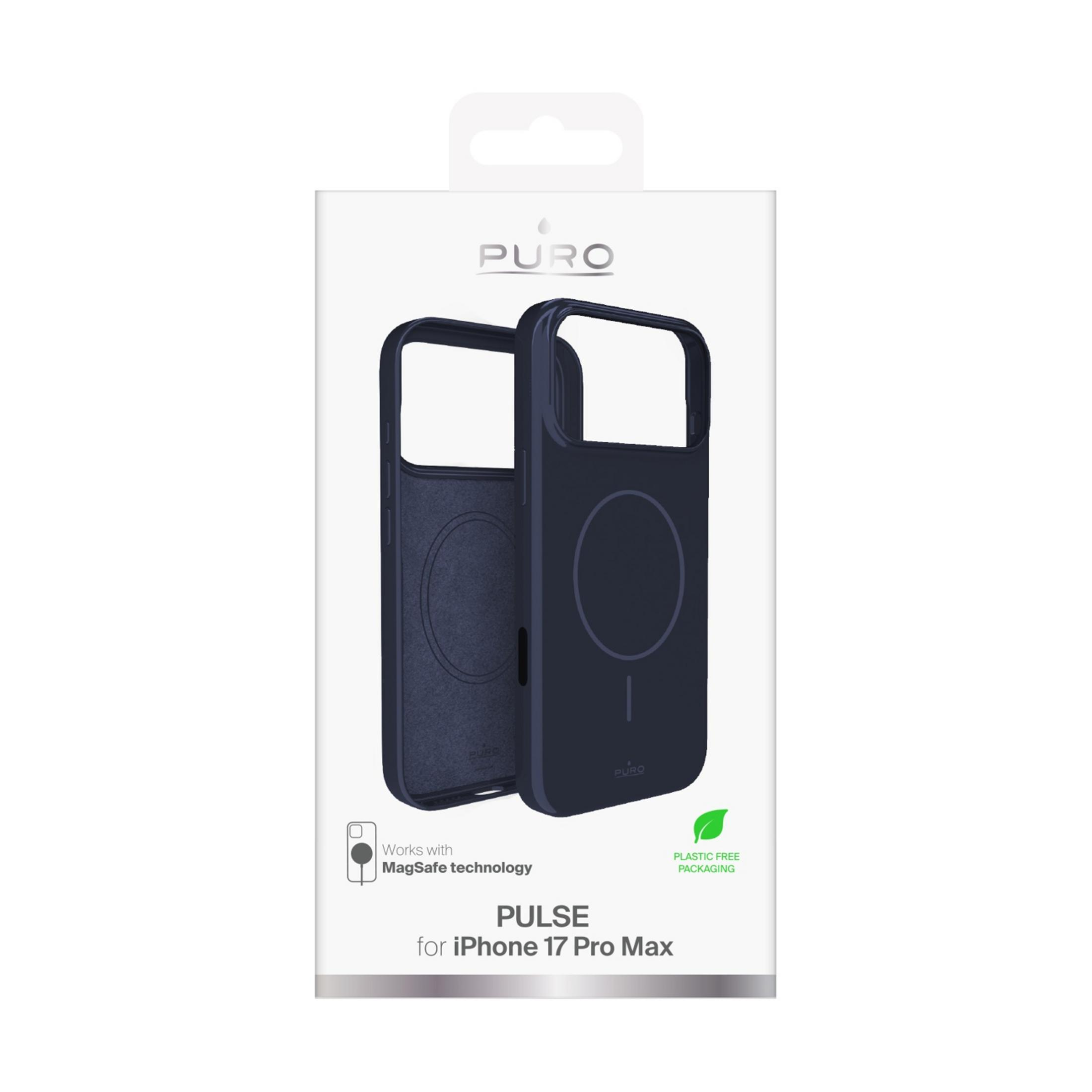 Funda azul oscuro PURO para iPhone 17 Pro Max con tecnología MagSafe.