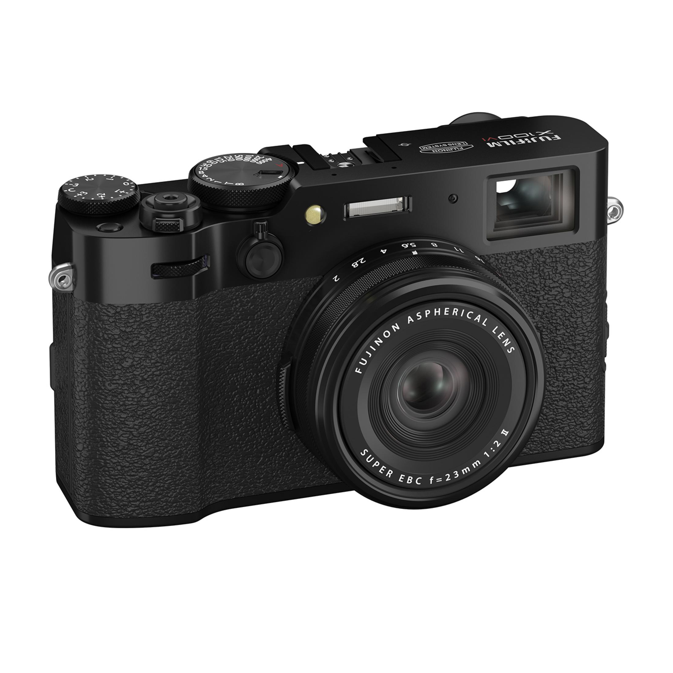 Zwarte digitale camera met lens. Close-up.