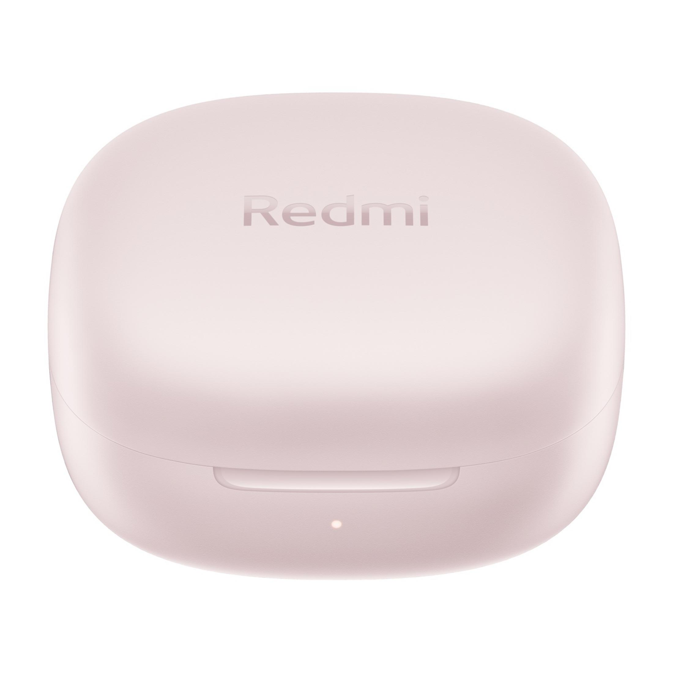 Una custodia di ricarica rosa per auricolari con il logo Redmi.